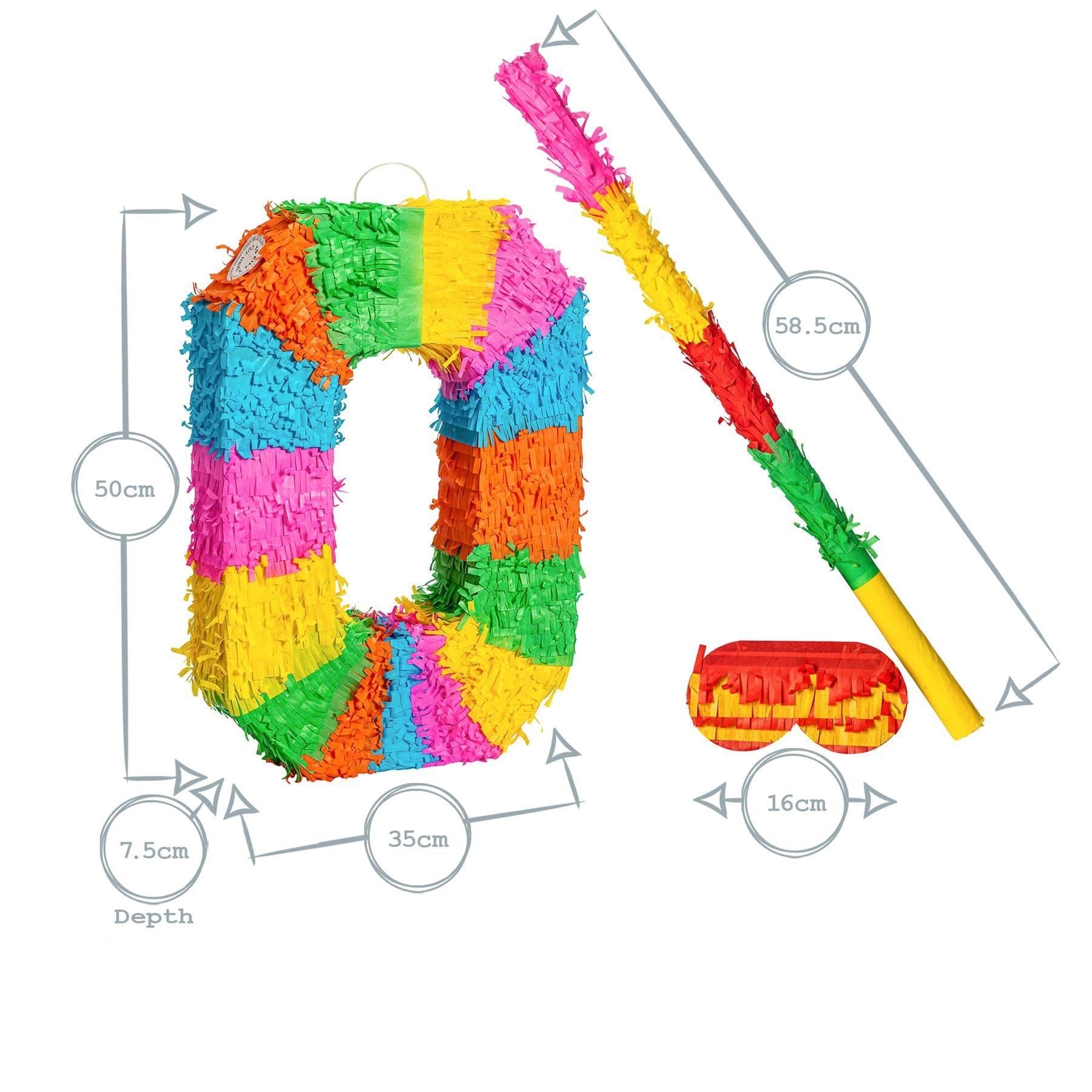Number 0 Pop-Out Pinata with Blindfold - 35cm x 7.5cm x 50cm