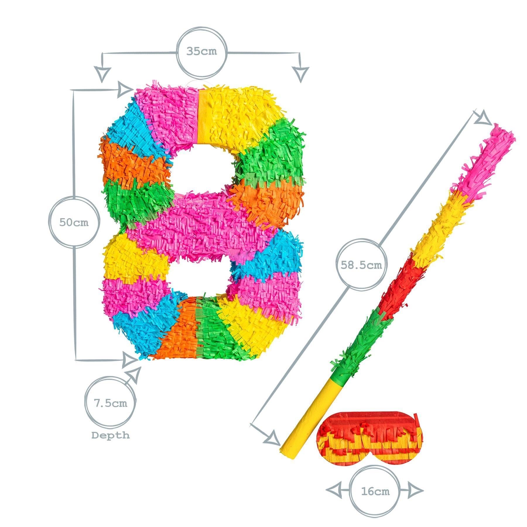Number 8 Pop-Out Pinata with Blindfold - 35cm x 7.5cm x 50cm