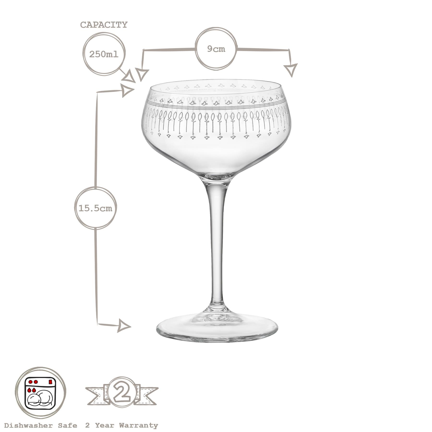 Art Deco 250ml Bartender Novecento Cocktail Glass