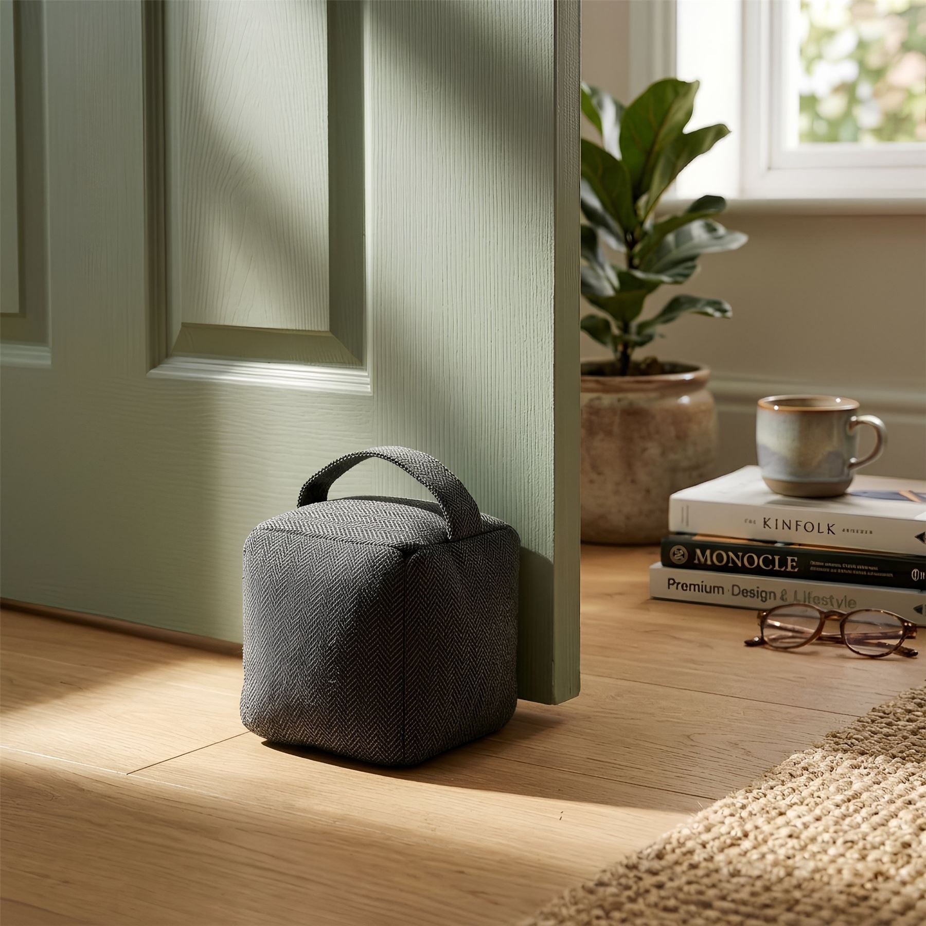 Fabric Door Stop - Grey Cube