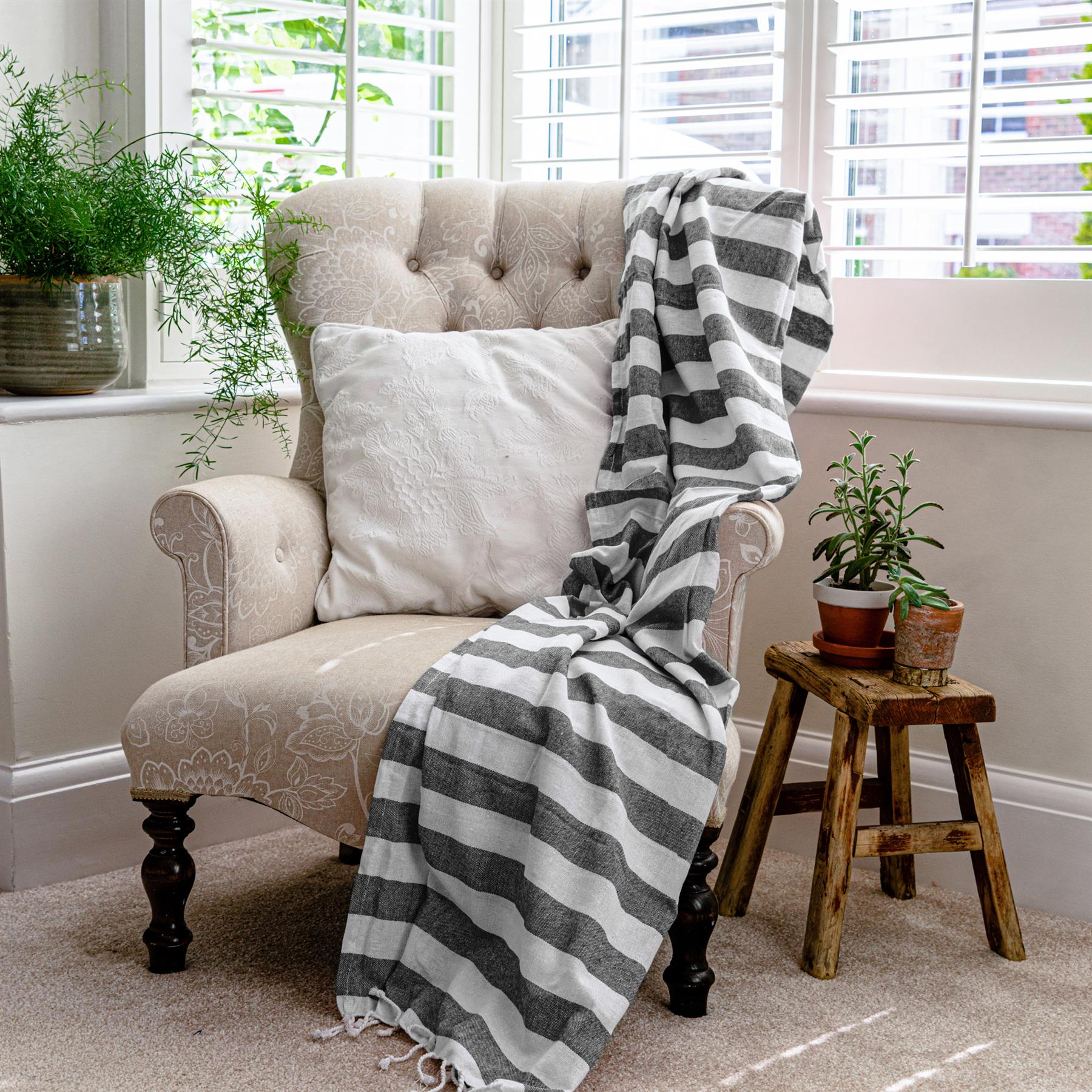 100% Cotton Turkish Beach Towel - Charcoal Stripe - 170cm x 90cm