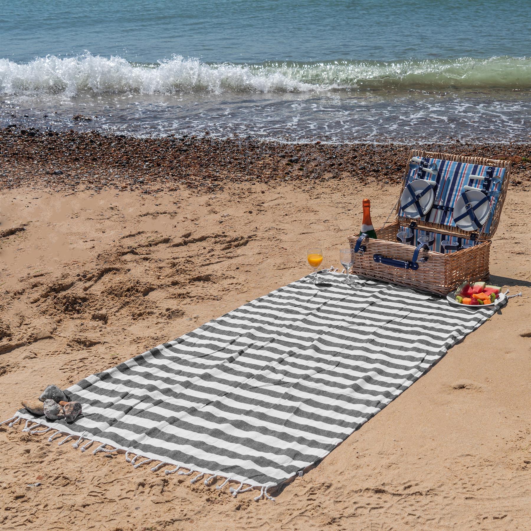 100% Cotton Turkish Beach Towel - Charcoal Stripe - 170cm x 90cm