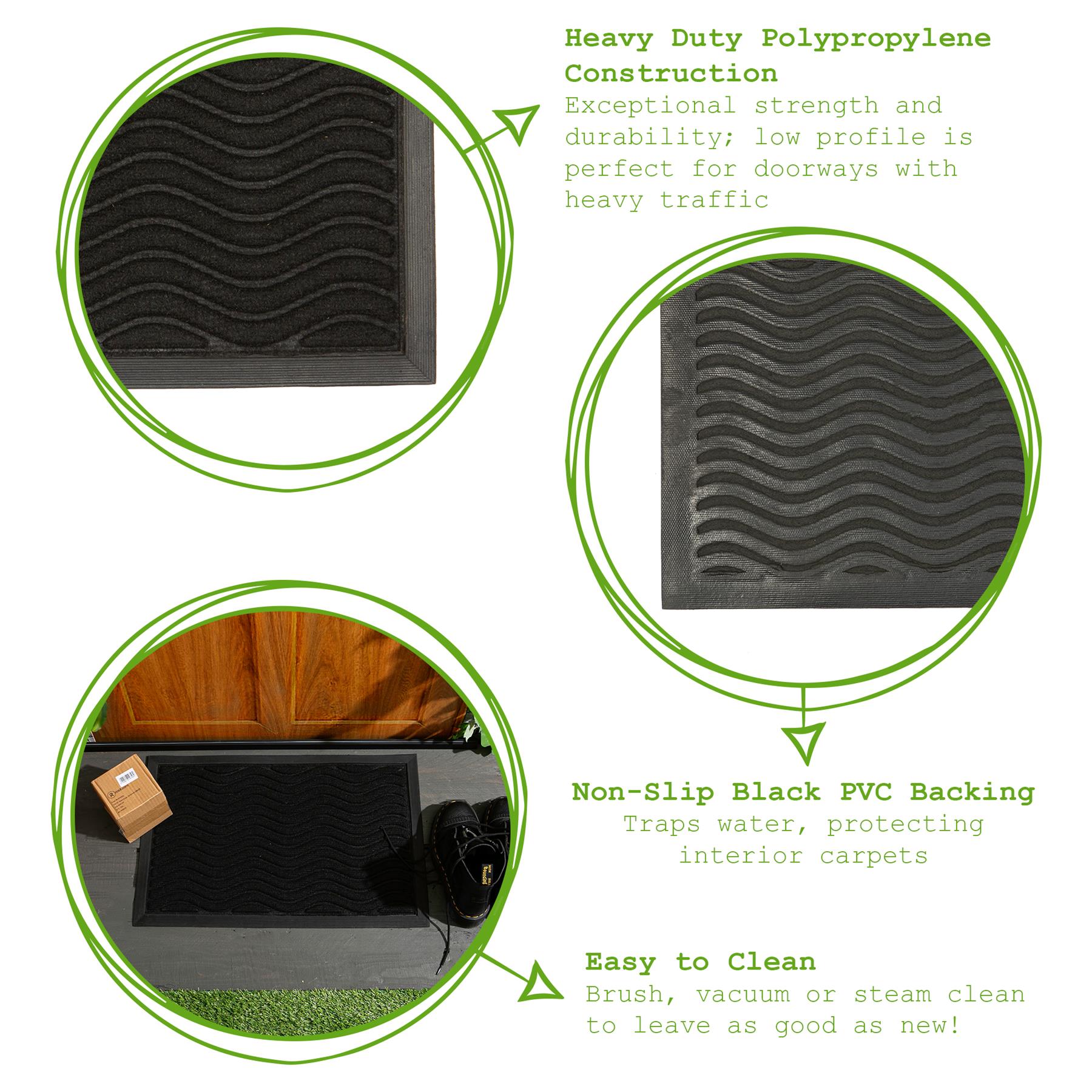 Heavy-Duty Door Mat - 120cm x 80cm - Black Wave