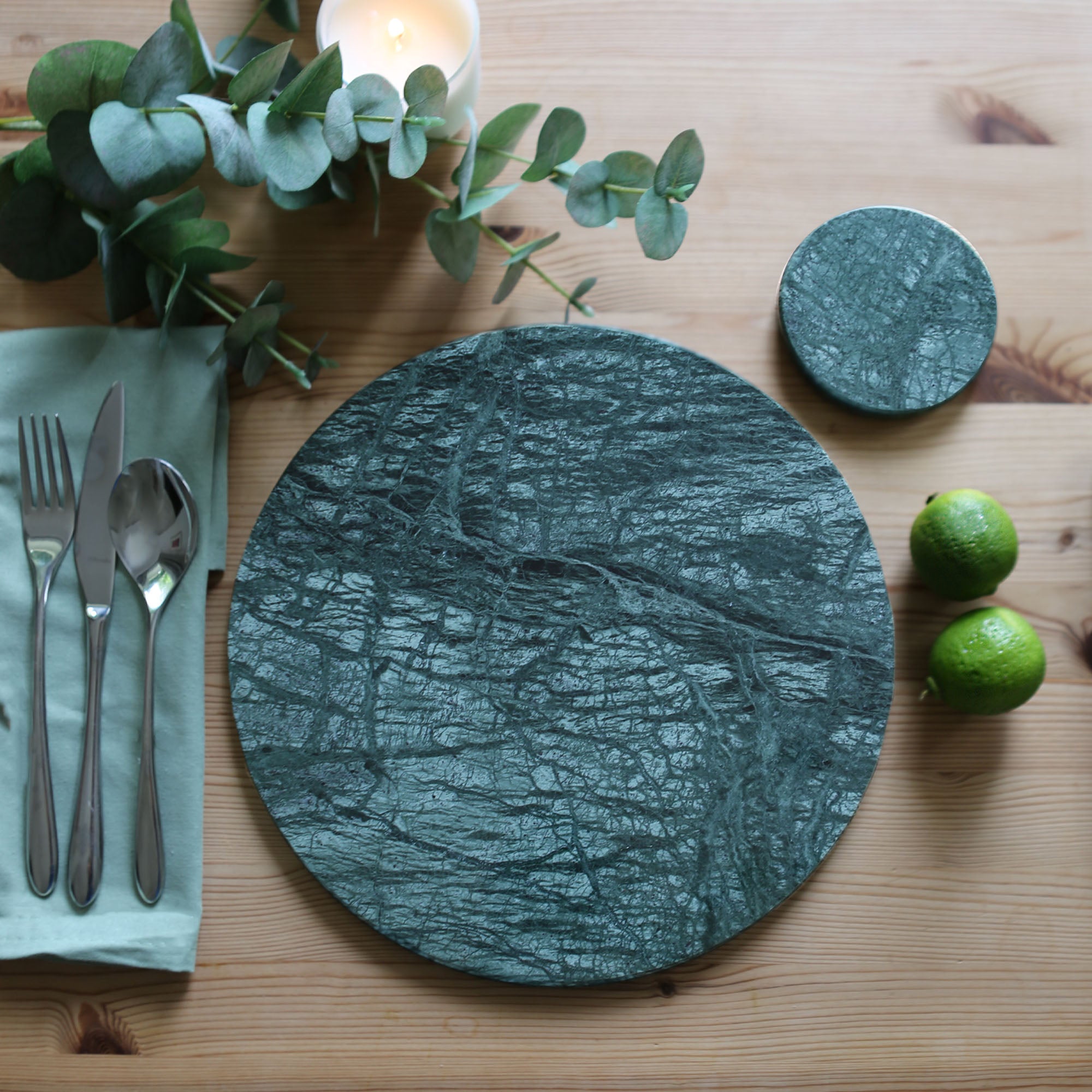Round Marble Coaster - 10cm - Green