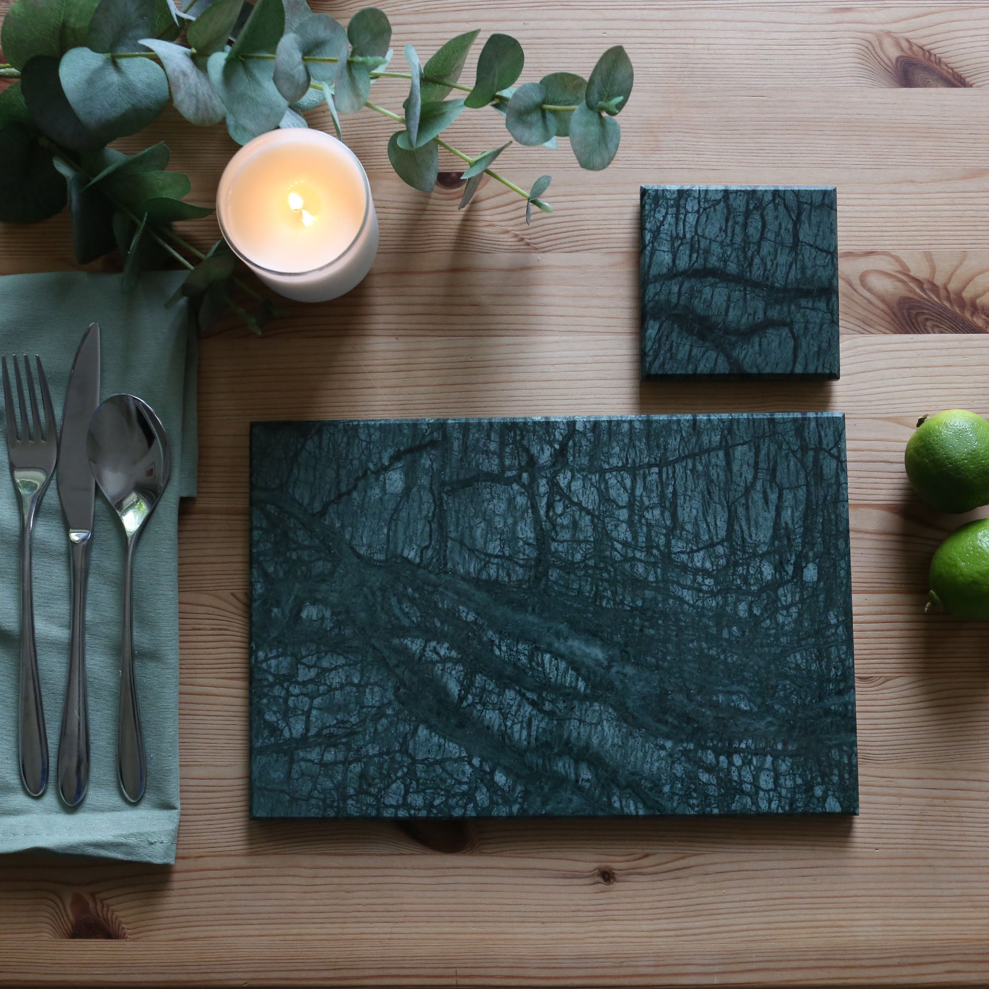 Square Marble Coaster - 10cm - Green