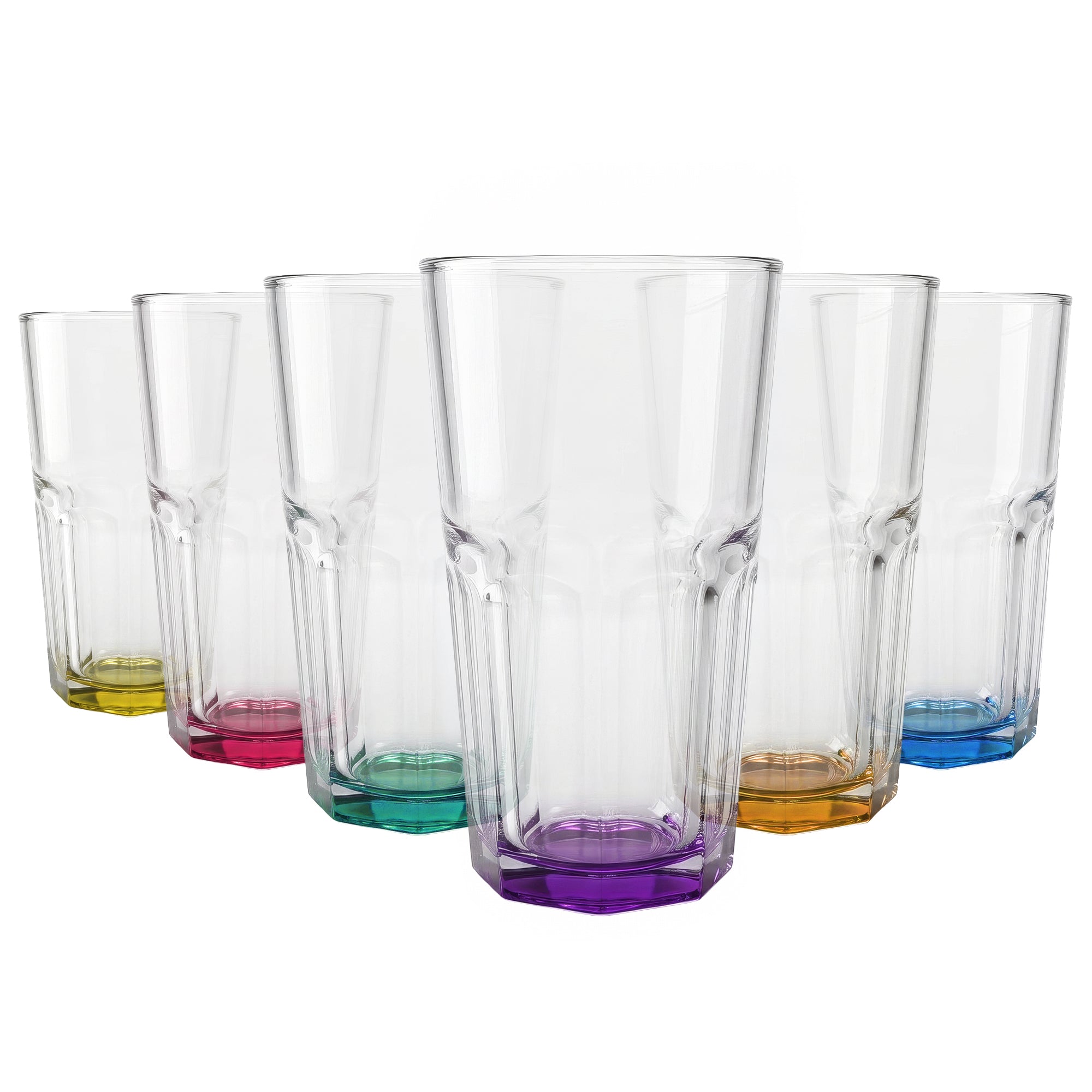 400ml Panelled Highball Glass with Coloured Base