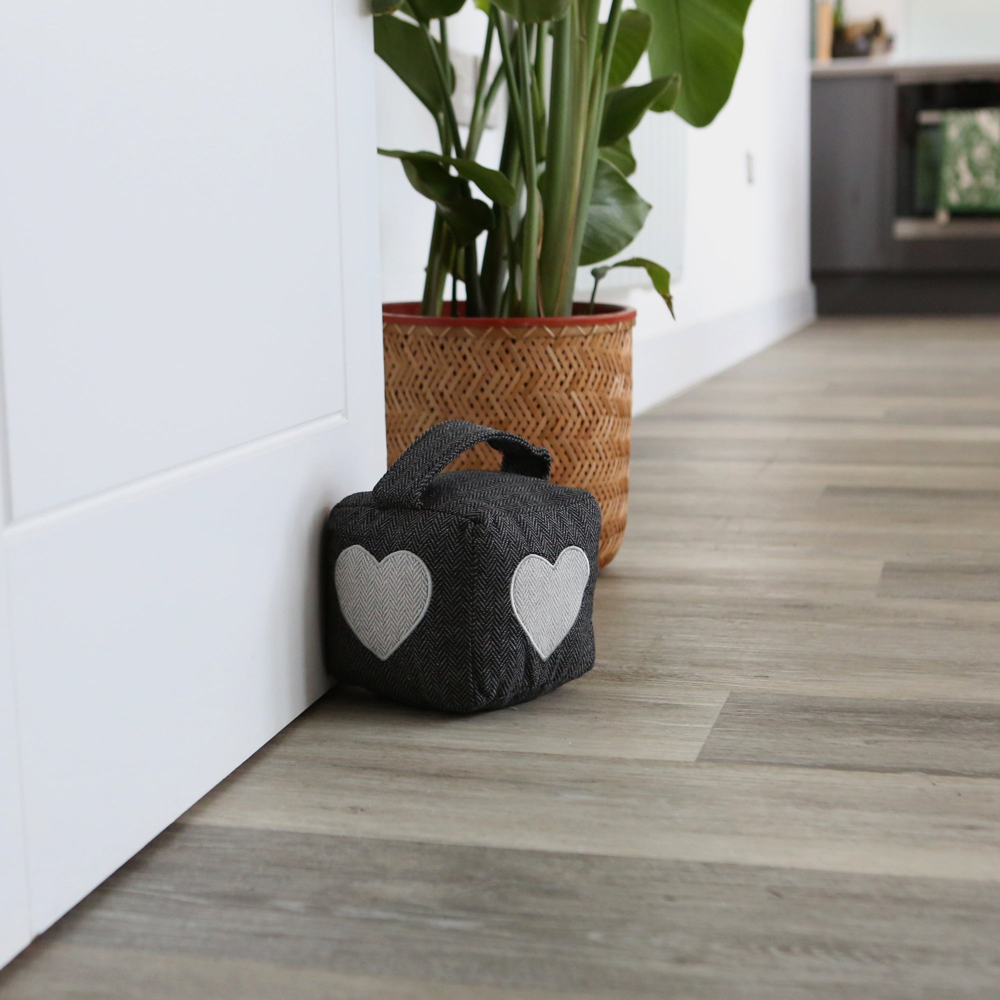 Fabric Door Stop - Grey Cube with Heart