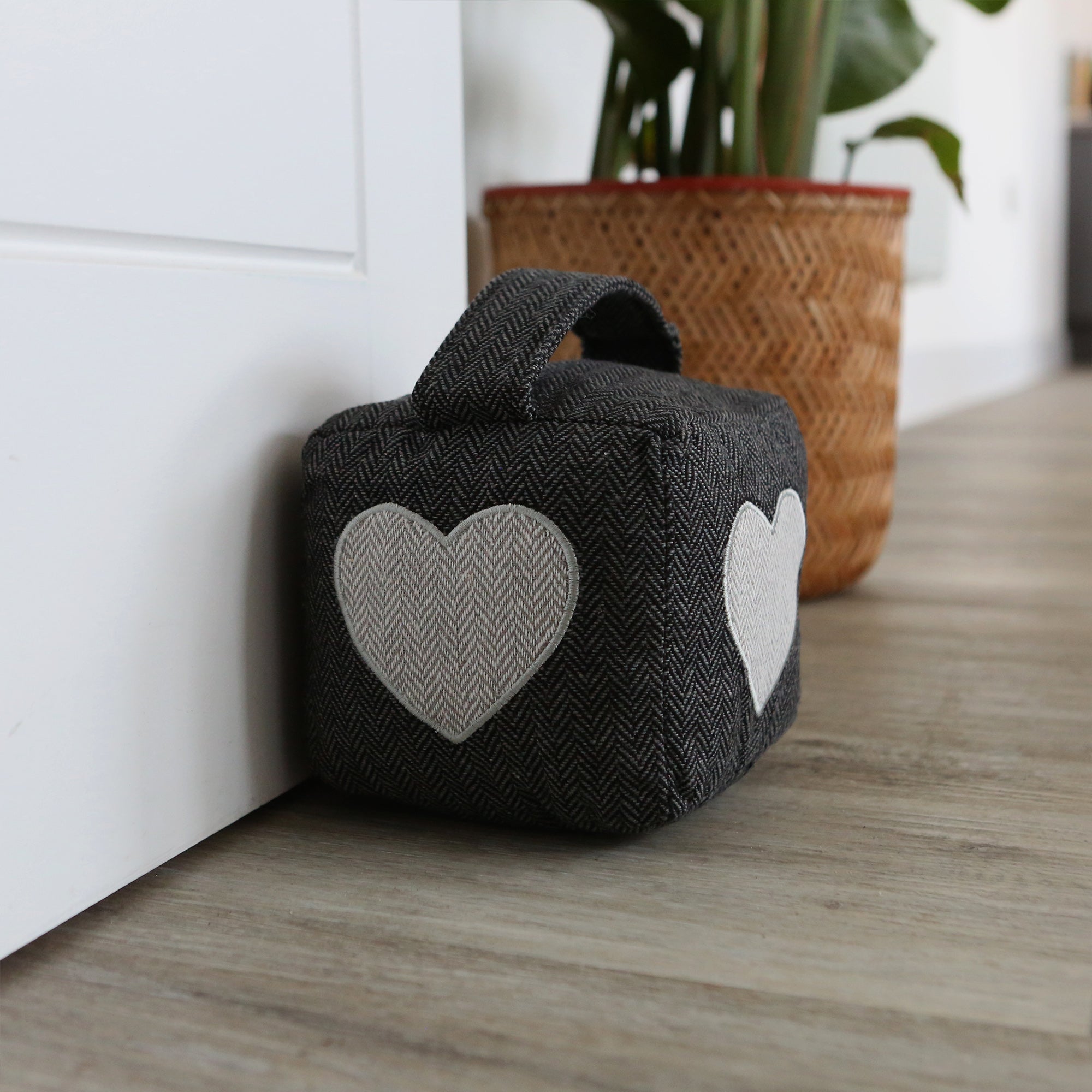 Fabric Door Stop - Grey Cube with Heart