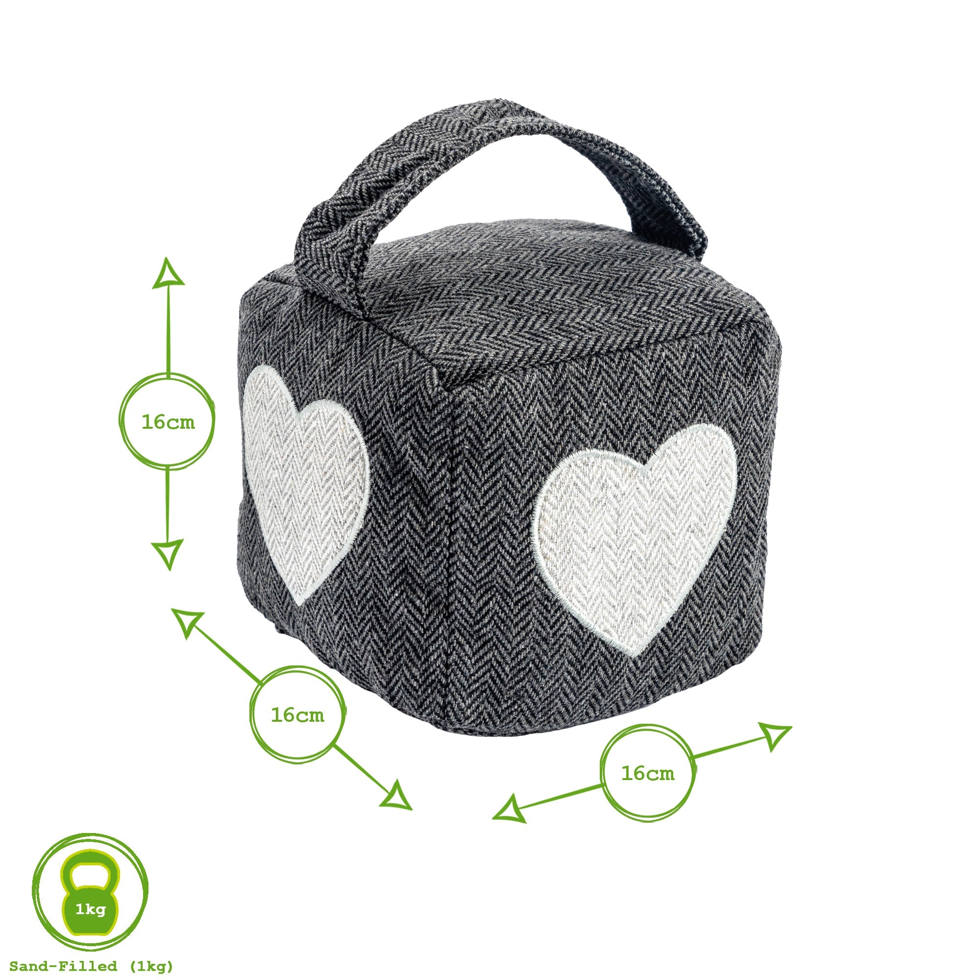 Fabric Door Stop - Grey Cube with Heart