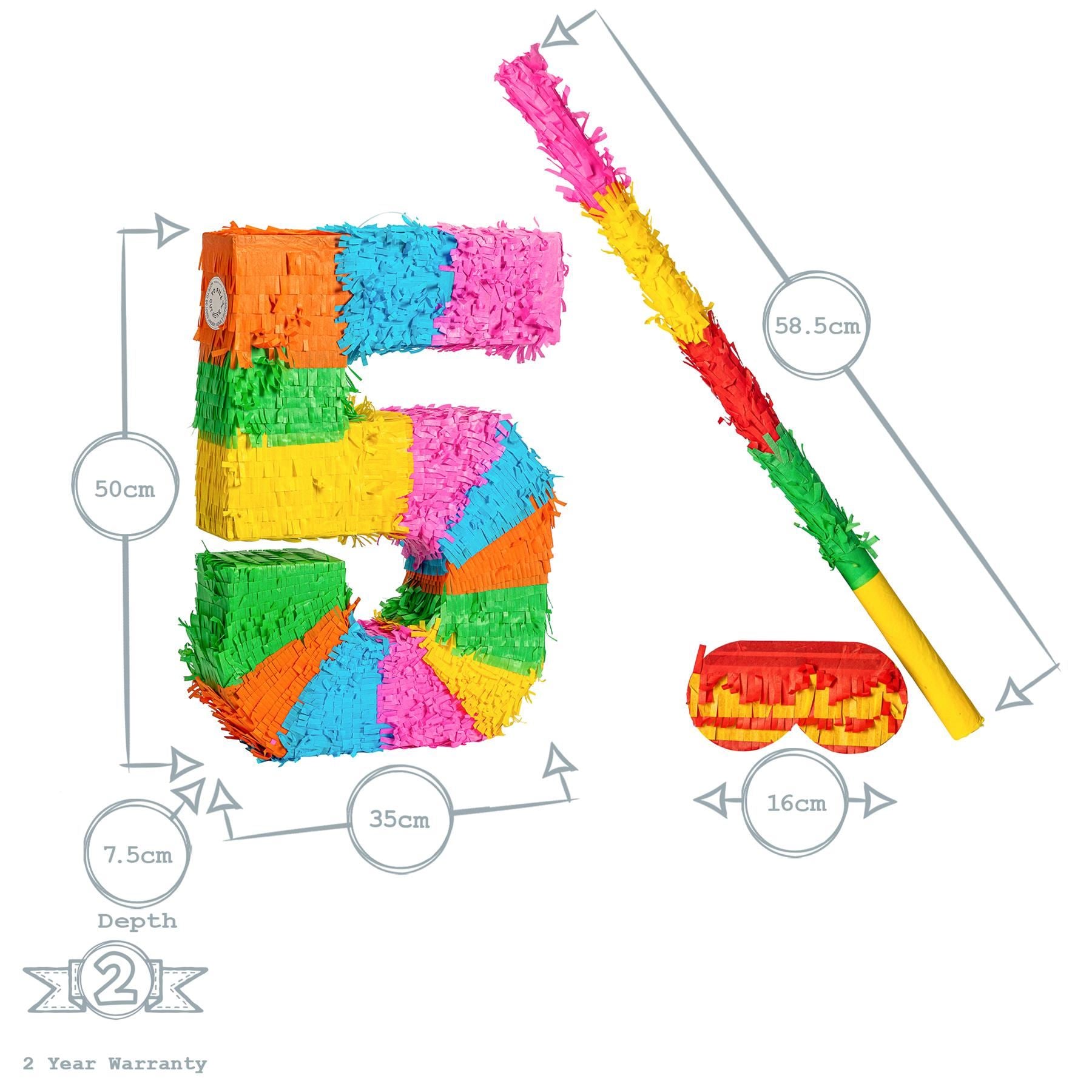 Number 5 Pop-Out Pinata with Blindfold - 35cm x 7.5cm x 50cm