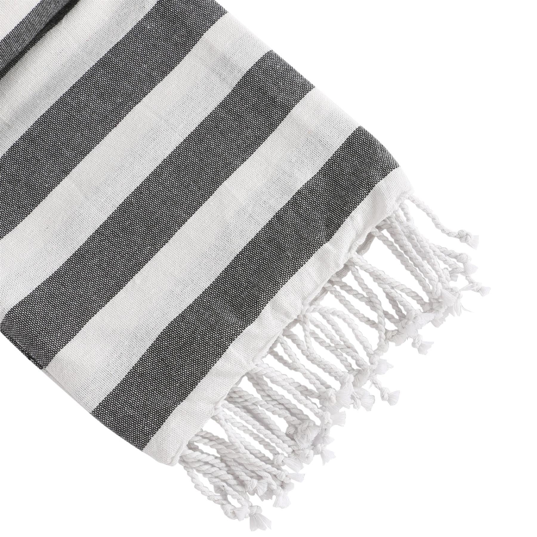 100% Cotton Turkish Beach Towel - Charcoal Stripe - 170cm x 90cm