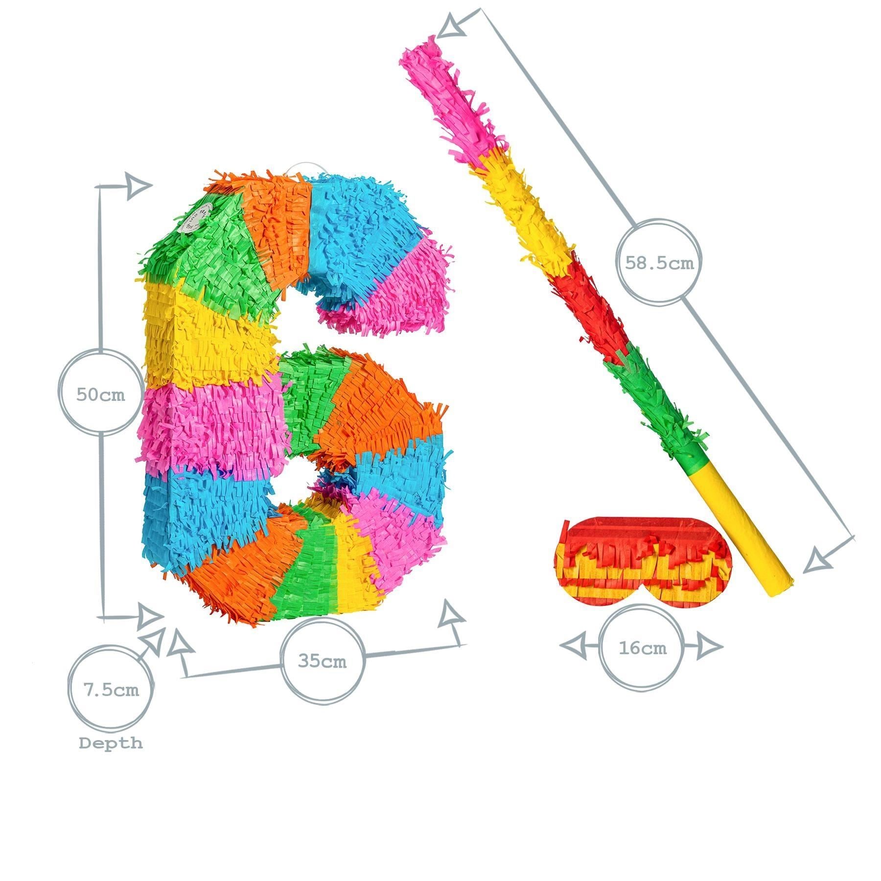 Number 6 Pop-Out Pinata with Blindfold - 35cm x 7.5cm x 50cm