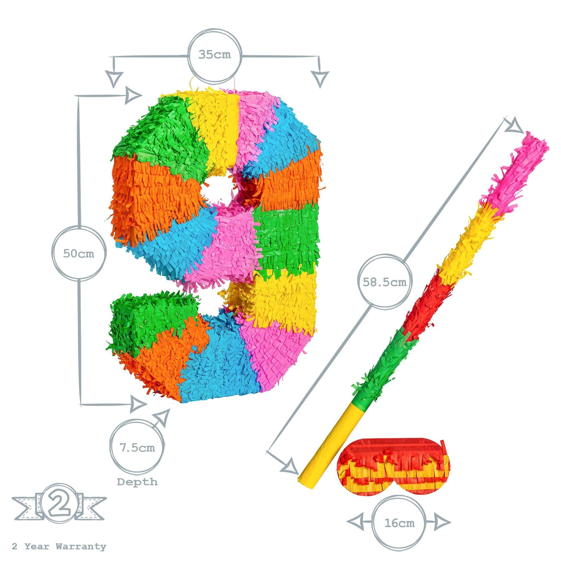 Number 9 Pop-Out Pinata with Blindfold - 35cm x 7.5cm x 50cm