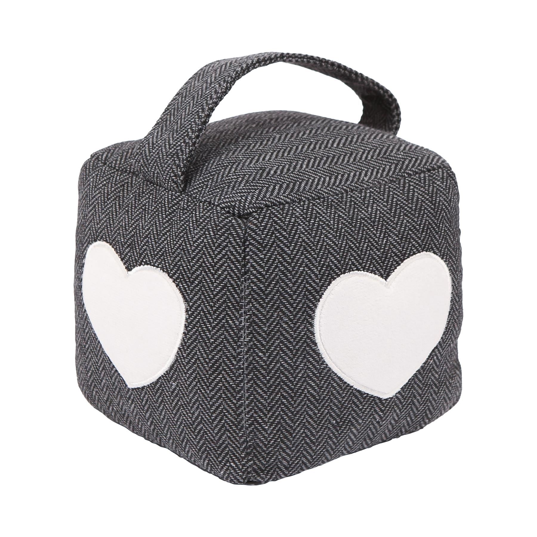 Nicola Spring Fabric Door Stop - Grey Cube with Heart
