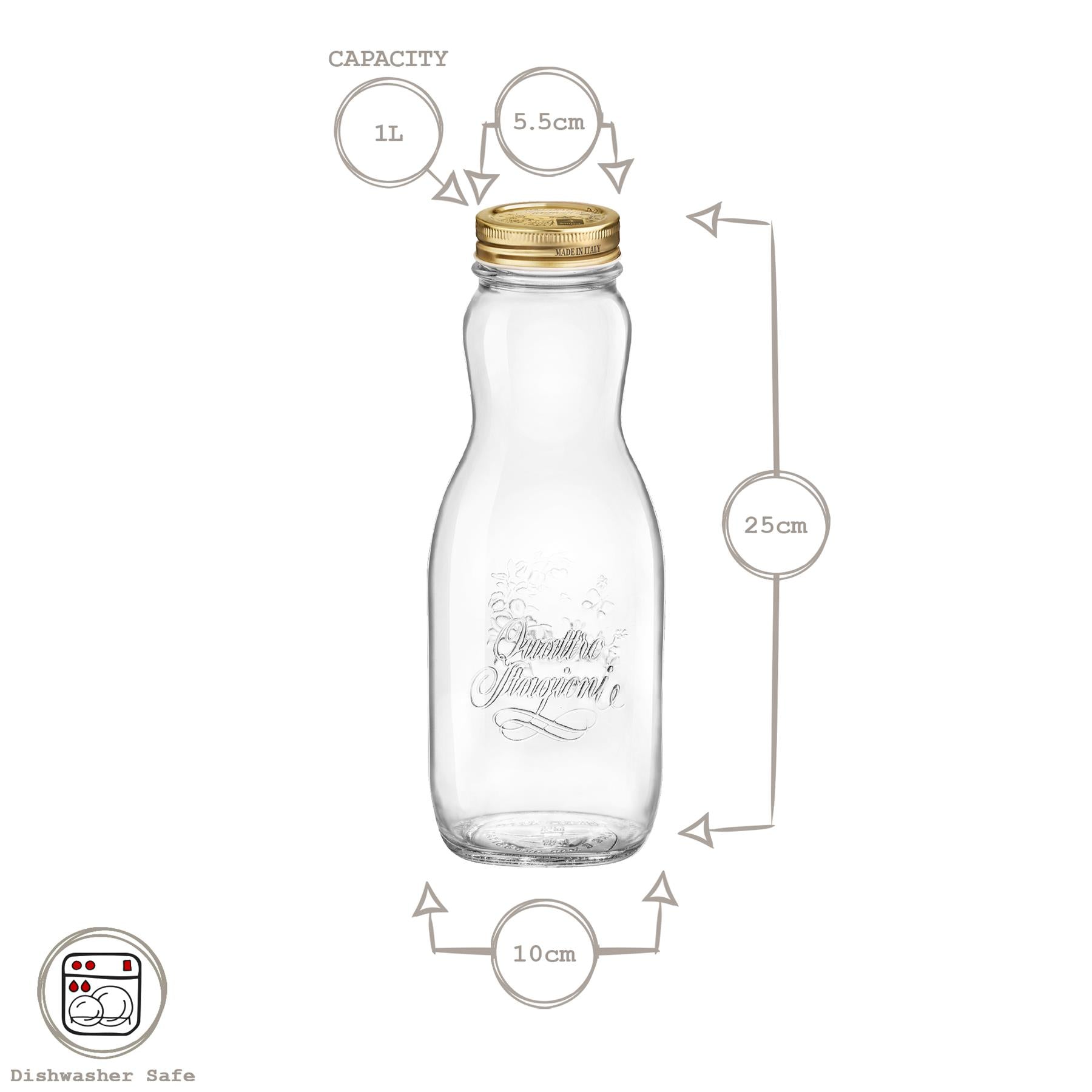 1L Quattro Stagioni Glass Juice Bottle with Screw Top Lid