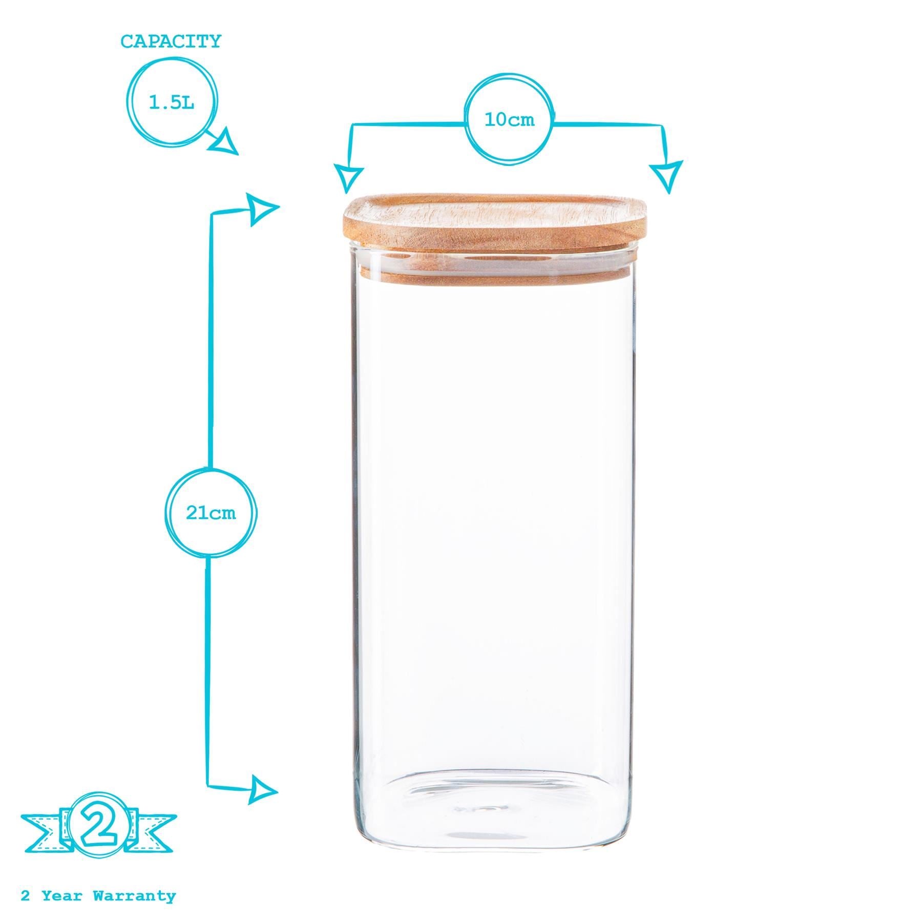 Square Glass Storage Jar with Acacia Wooden Lid - 1.5 Litre