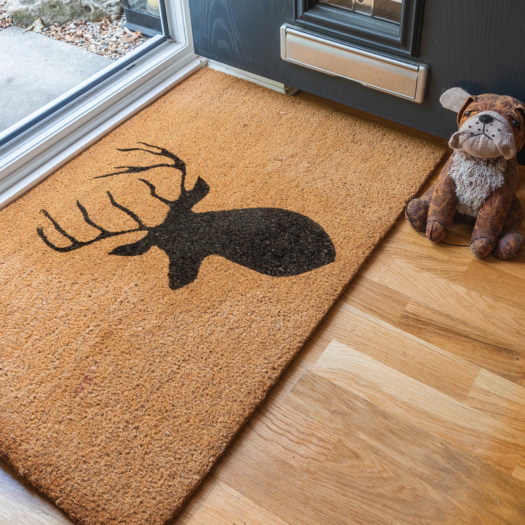Nicola Spring Non-Slip Coir Door Mat - 90 x 60cm - Stag Interior Doorstep