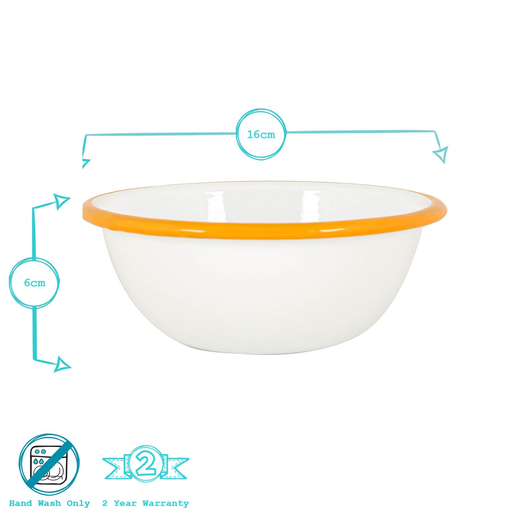 White Enamel Bowl - 16cm - Yellow