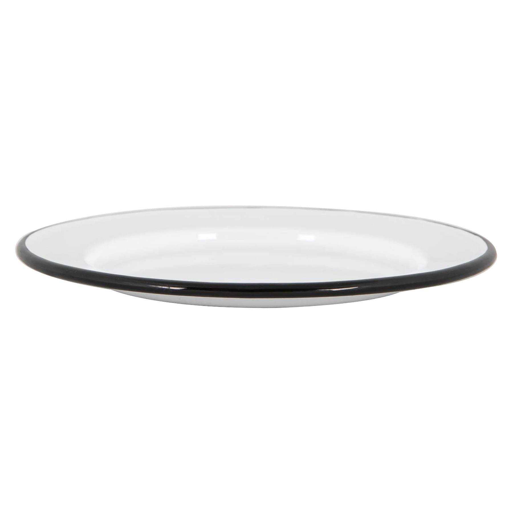 White Enamel Side Plate - 20cm - Black