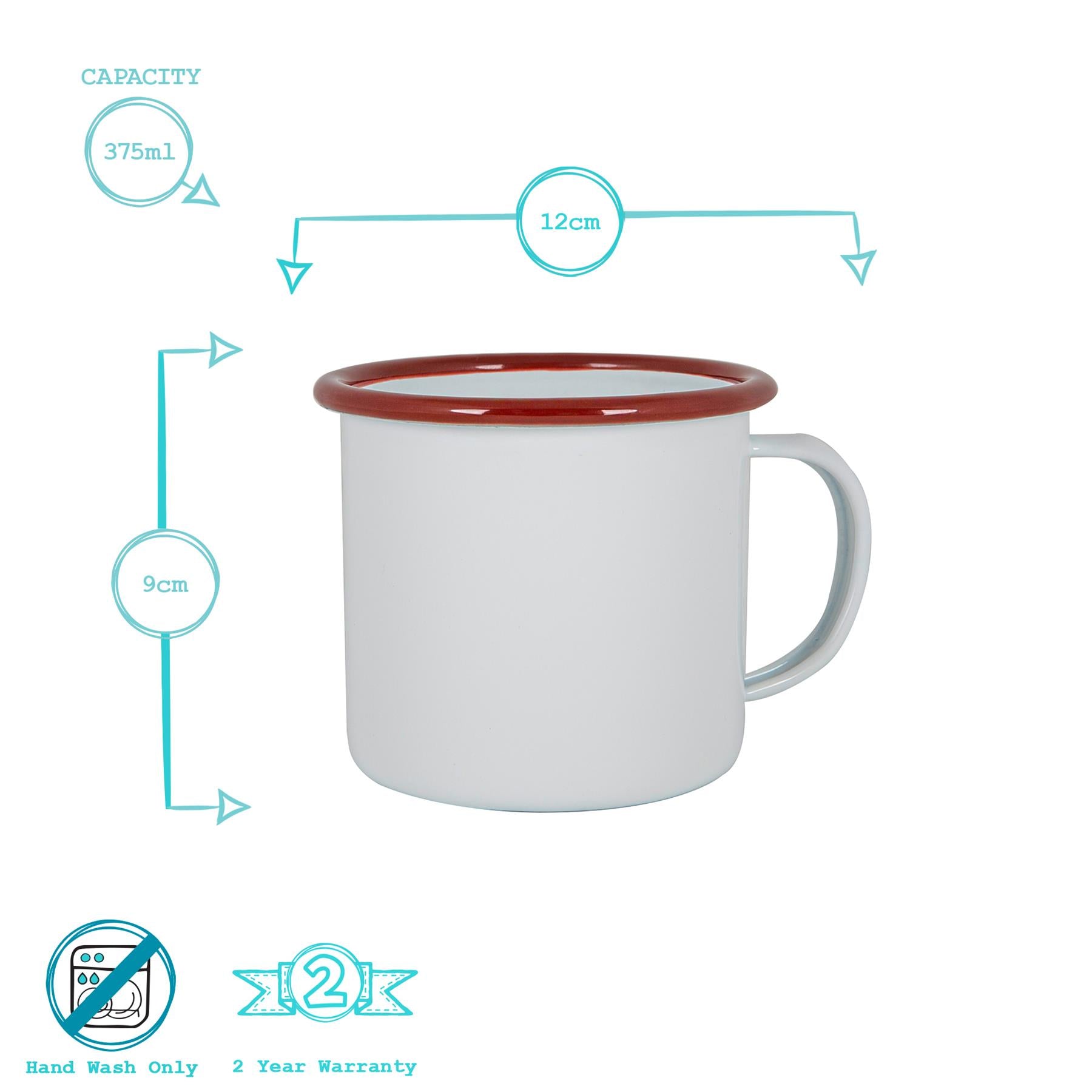 White Enamel Mug - 375ml - Red
