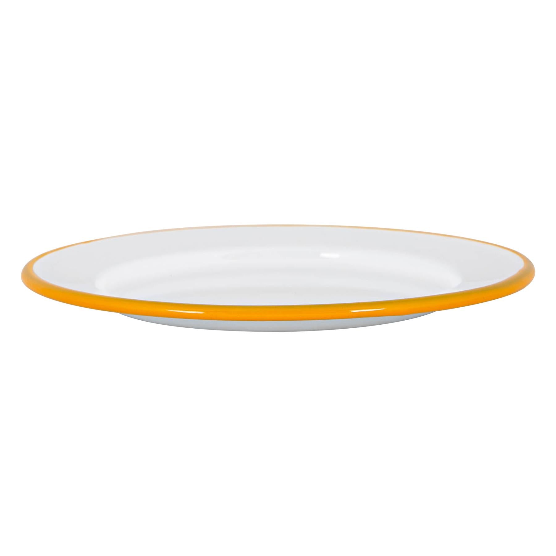 White Enamel Side Plate - 20cm - Yellow