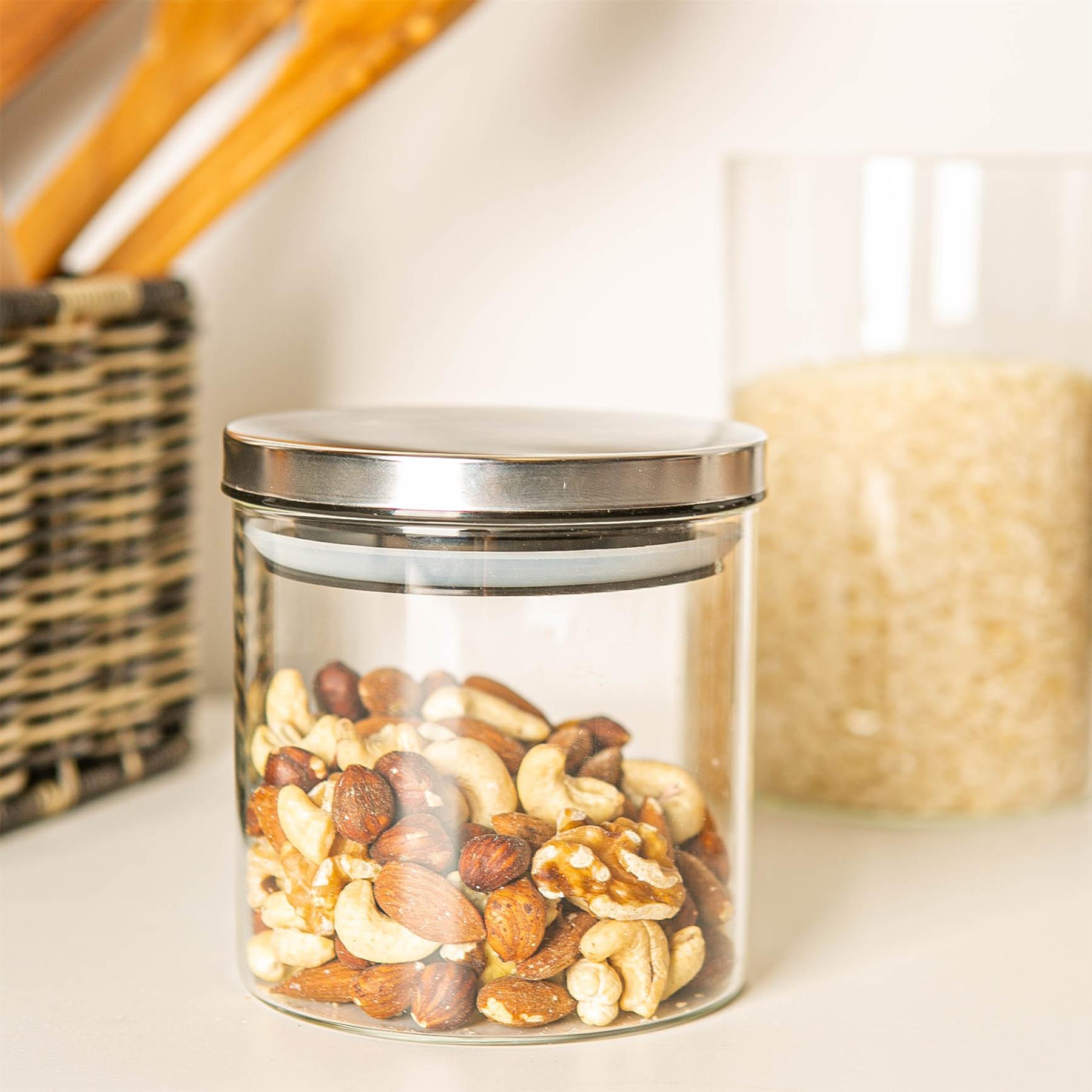 Glass Storage Jar with Metal Lid - 550ml - Silver