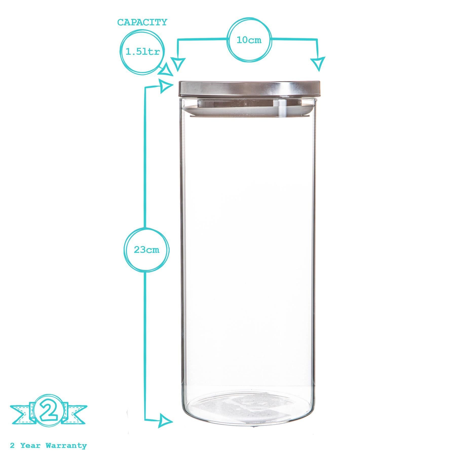 Glass Storage Jar with Metal Lid - 1.5 Litre - Silver