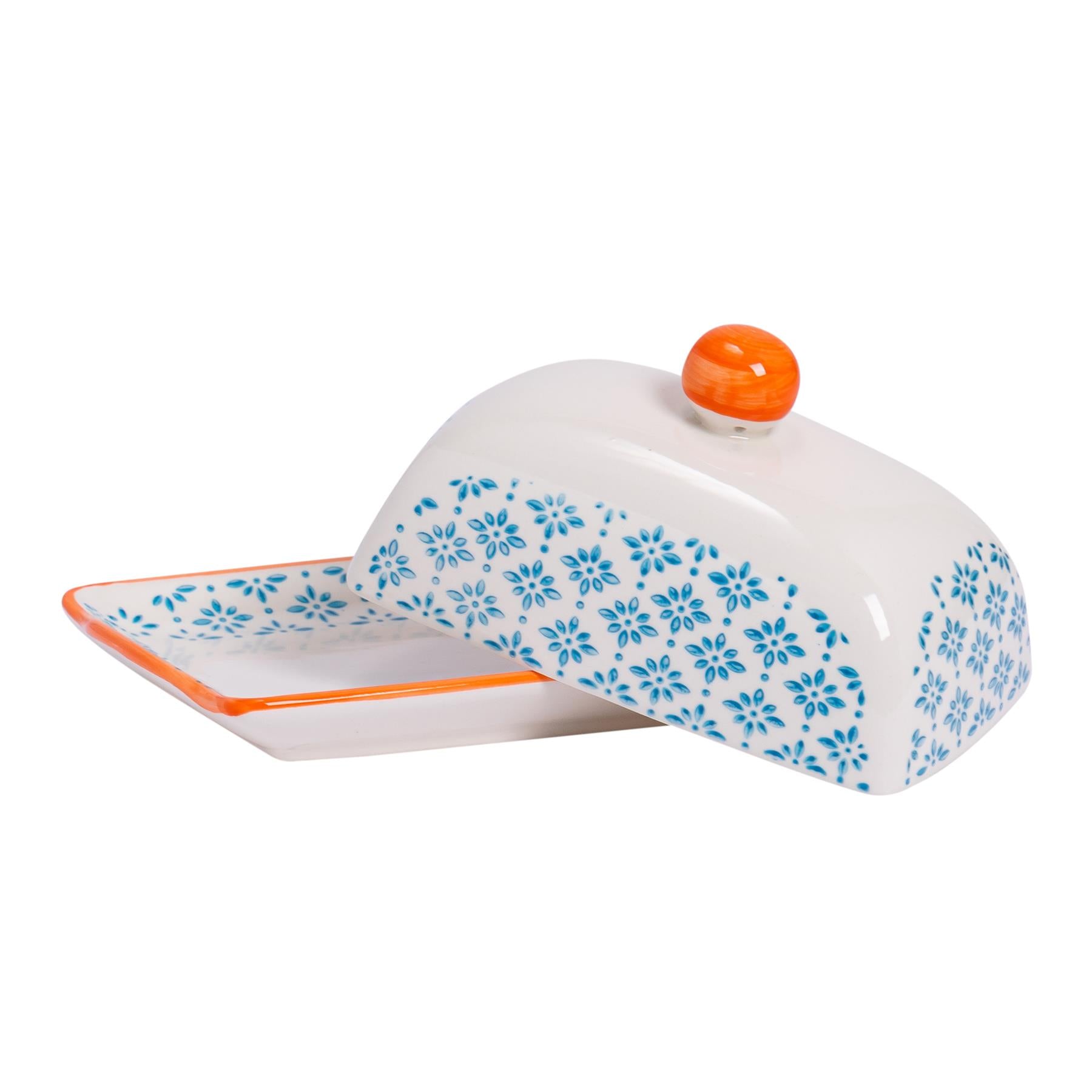 Hand-Printed Butter Dish - 18.5cm - Light Blue
