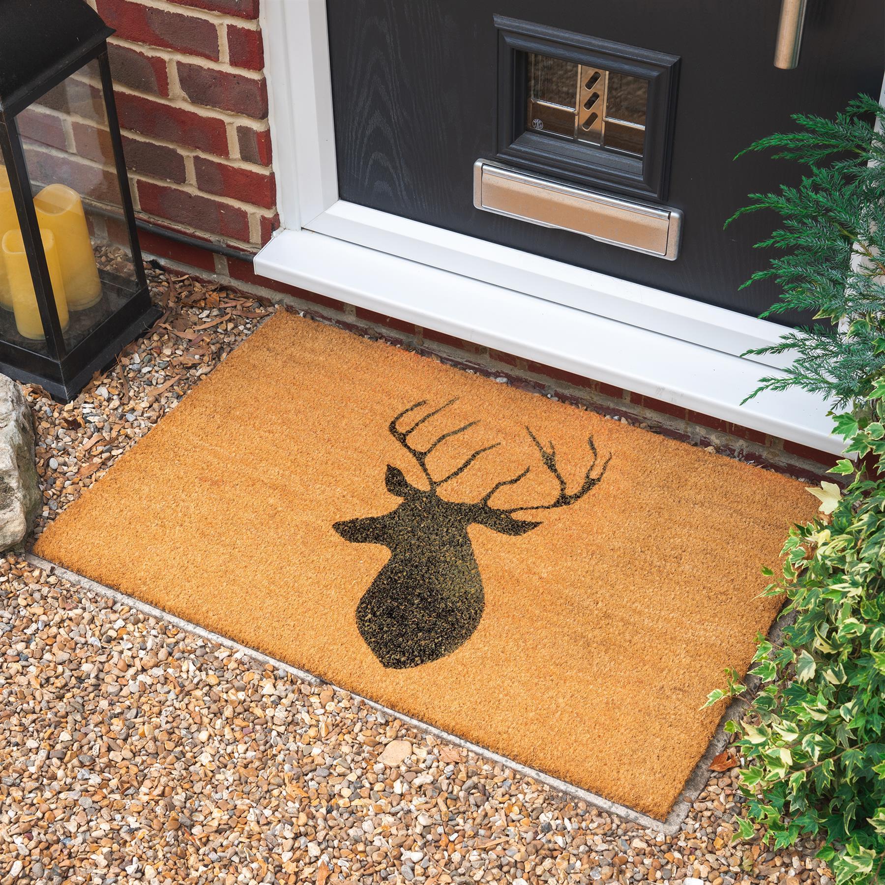 Nicola Spring Non-Slip Coir Door Mat - 90 x 60cm - Stag Exterior Doorstep