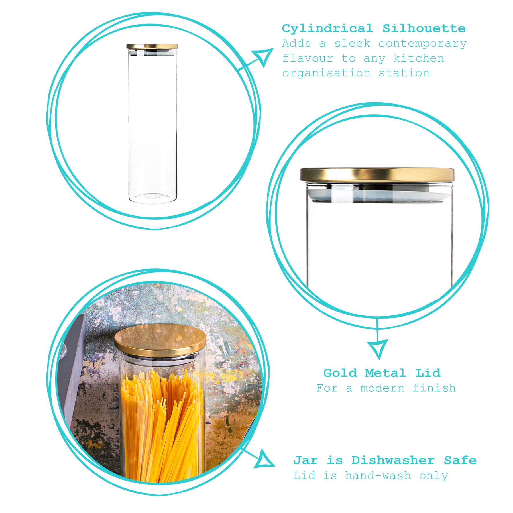 Glass Storage Jar with Metal Lid - 2 Litre - Gold