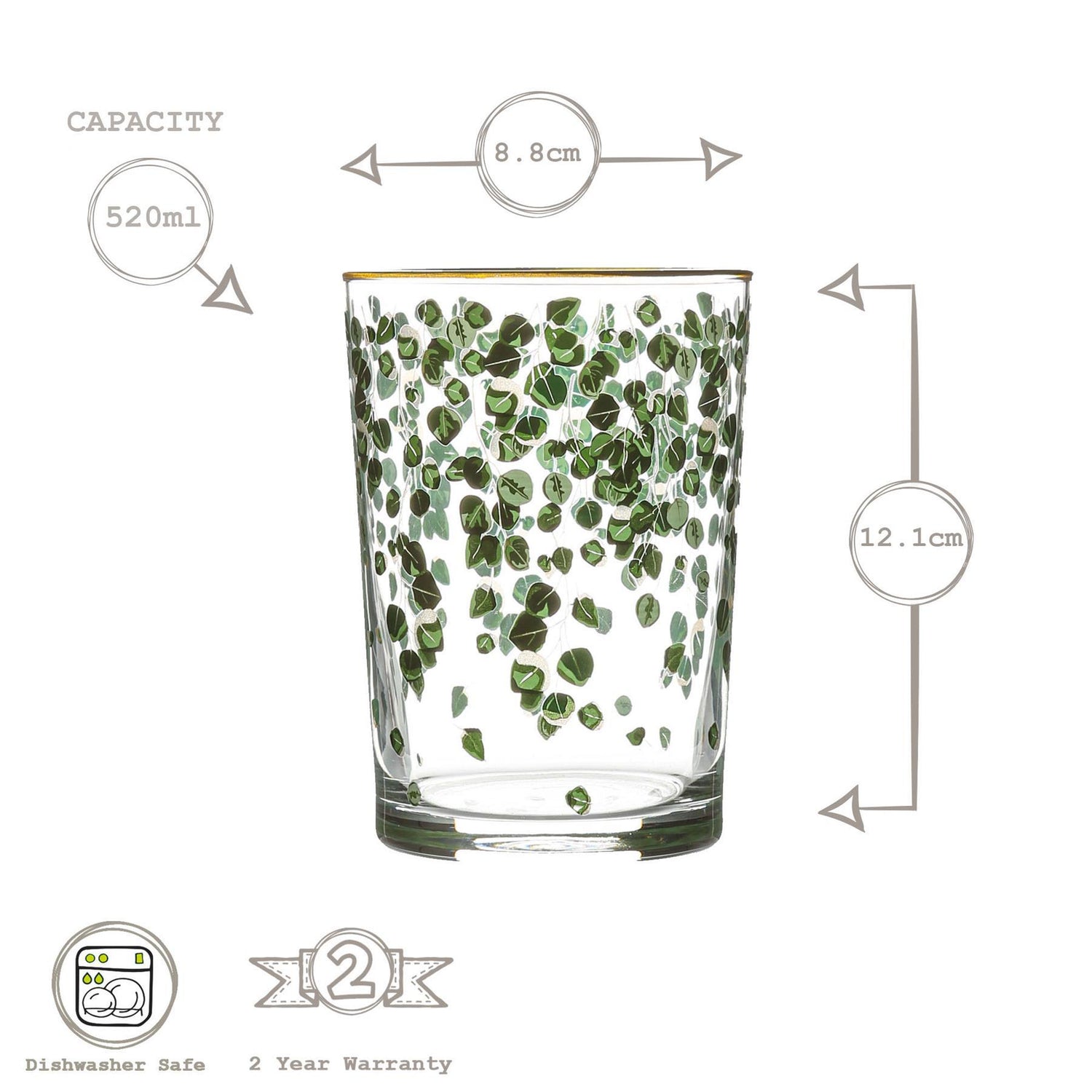 Bodega Decorated Highball Glass - 520ml - Green