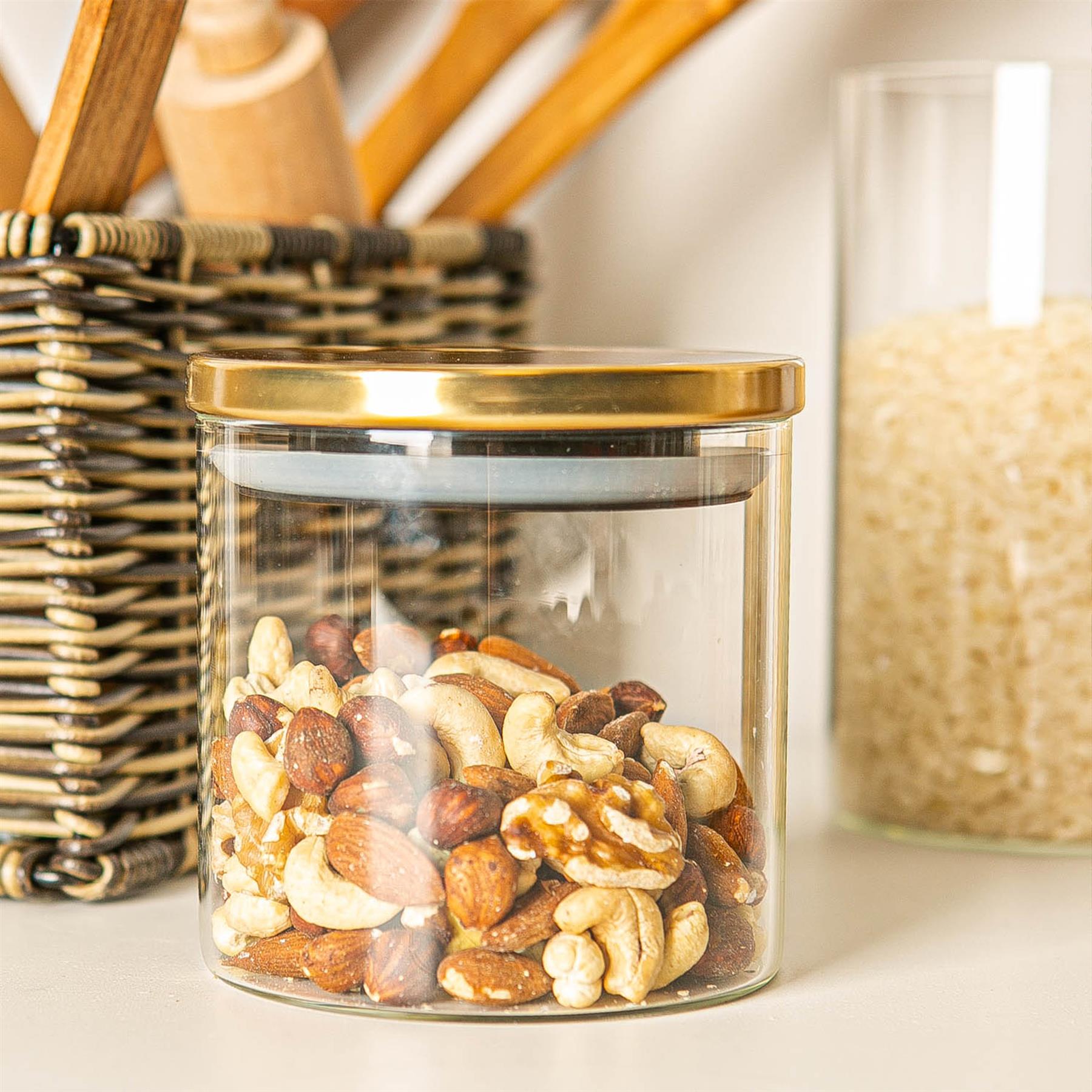 Glass Storage Jar with Metal Lid - 550ml - Gold