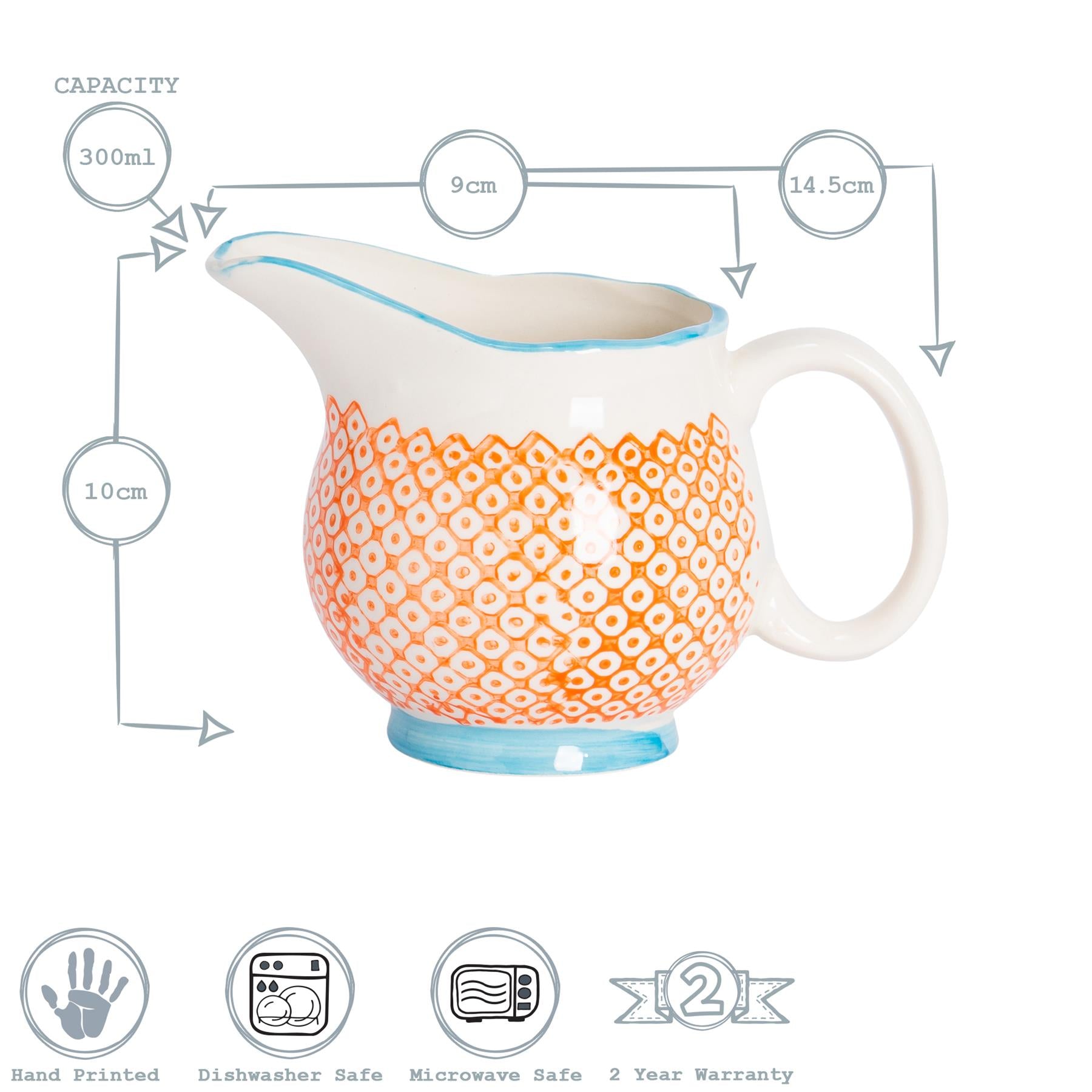 Hand-Printed Milk Jug - 300ml - Orange