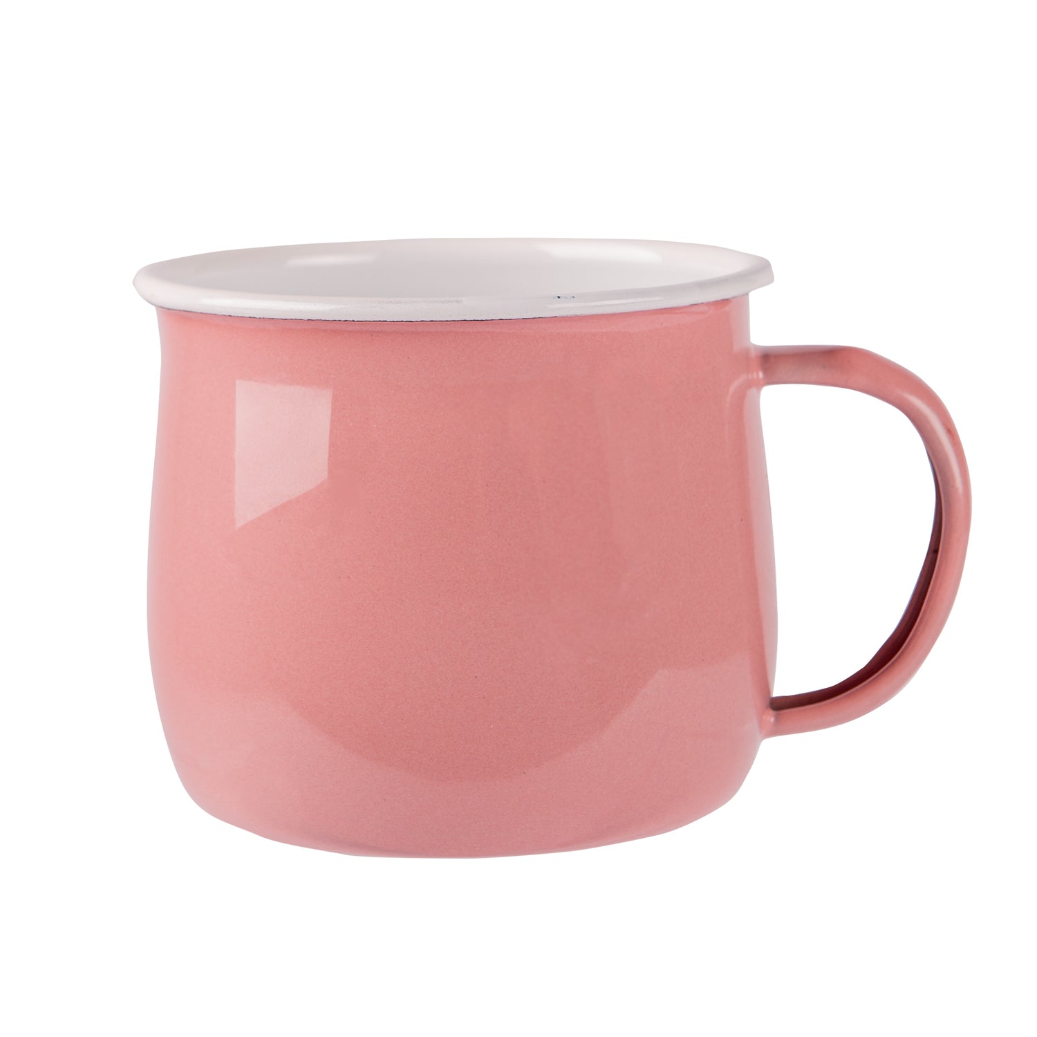Coloured Enamel Belly Mug - 375ml - Pink/White