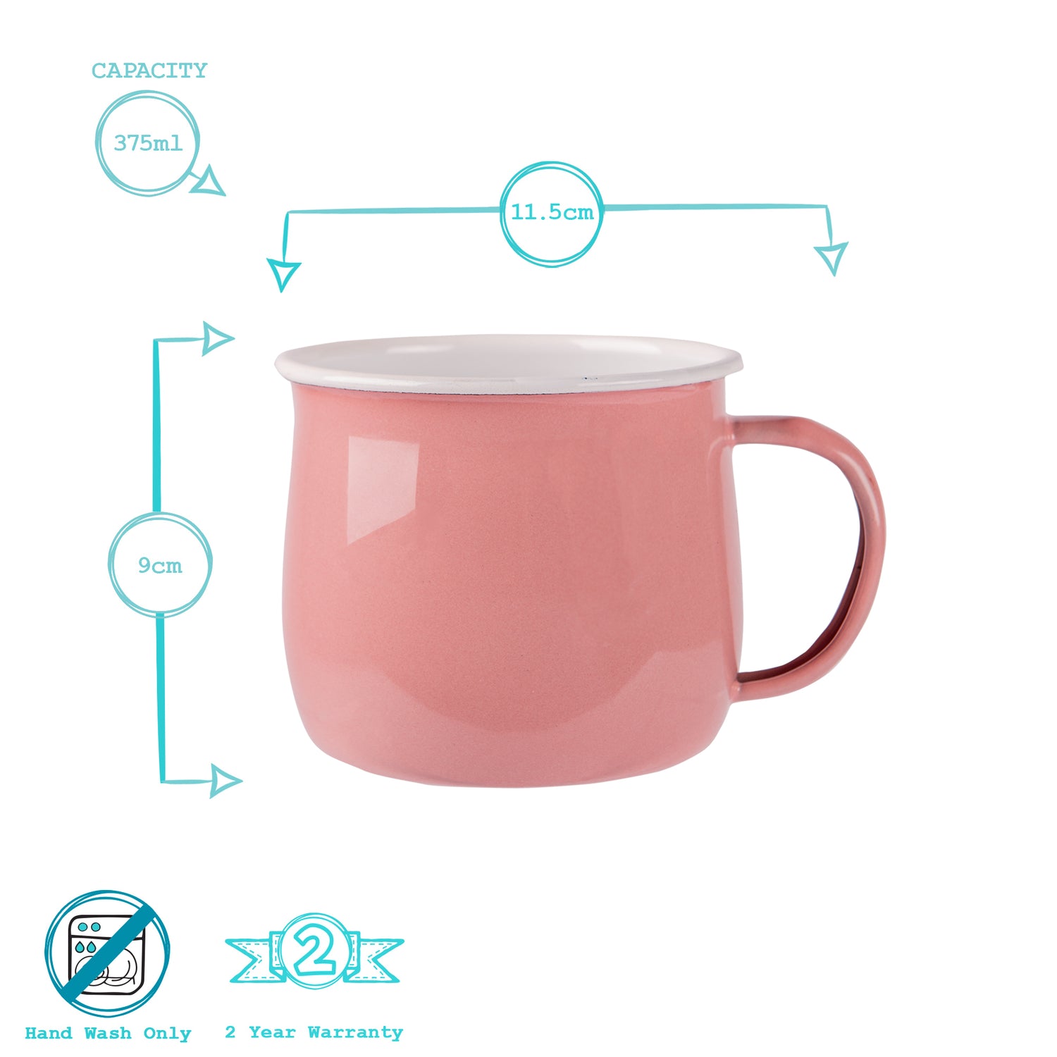 Coloured Enamel Belly Mug - 375ml - Pink/White