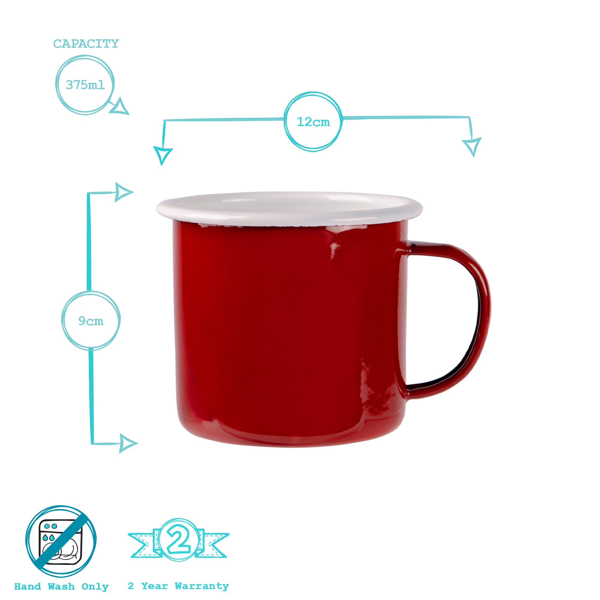 Coloured Enamel Mug - 375ml - Red