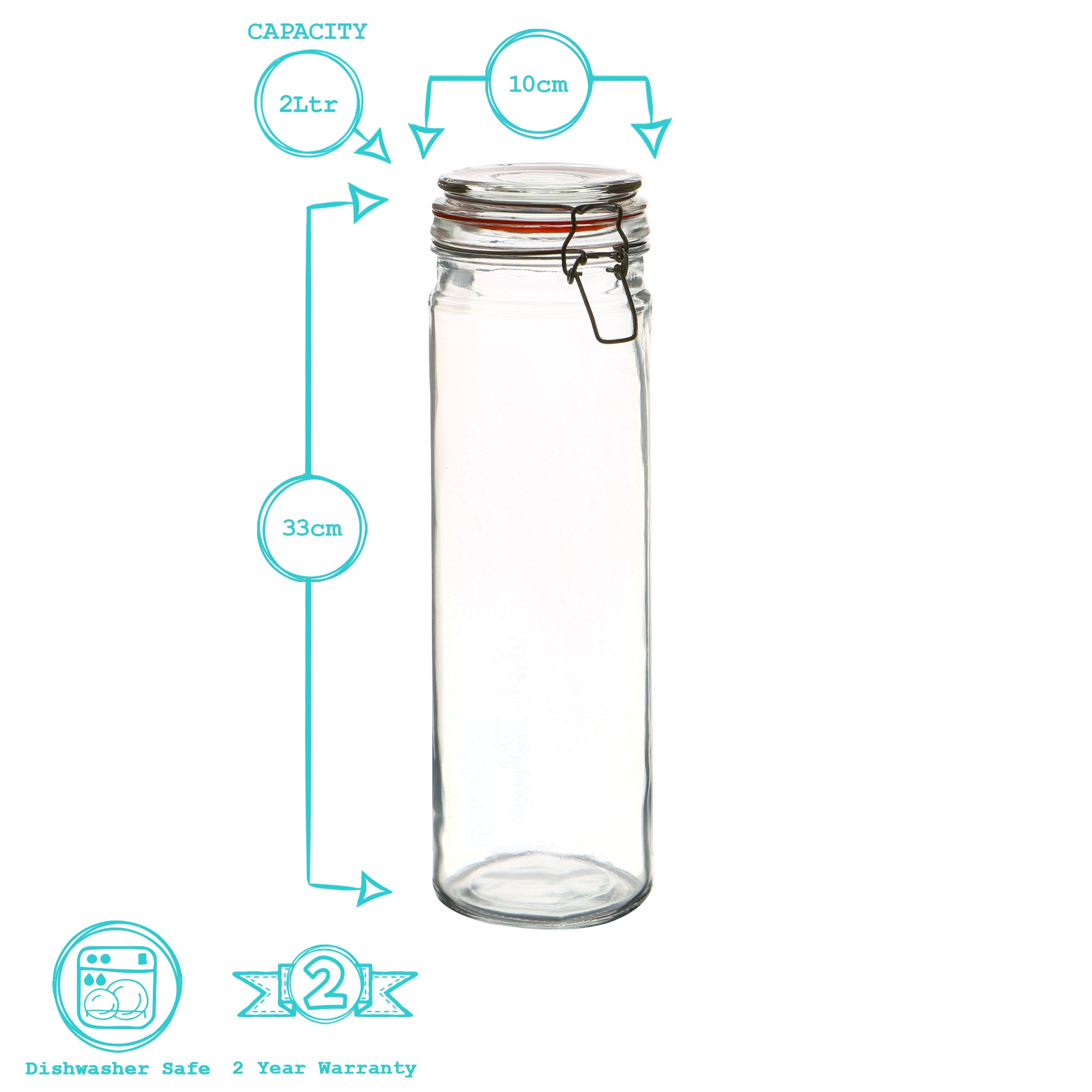 Glass Spaghetti Jar - 2 Litre - Orange Seal