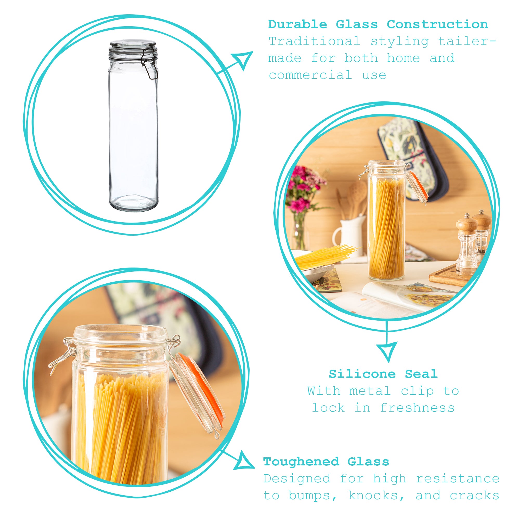 Glass Spaghetti Jar - 2 Litre - Orange Seal