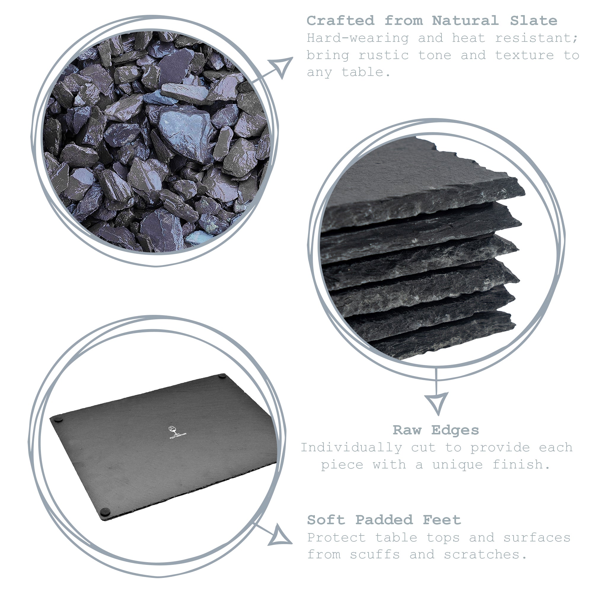 Heart Natural Slate Placemat - 25cm x 25cm