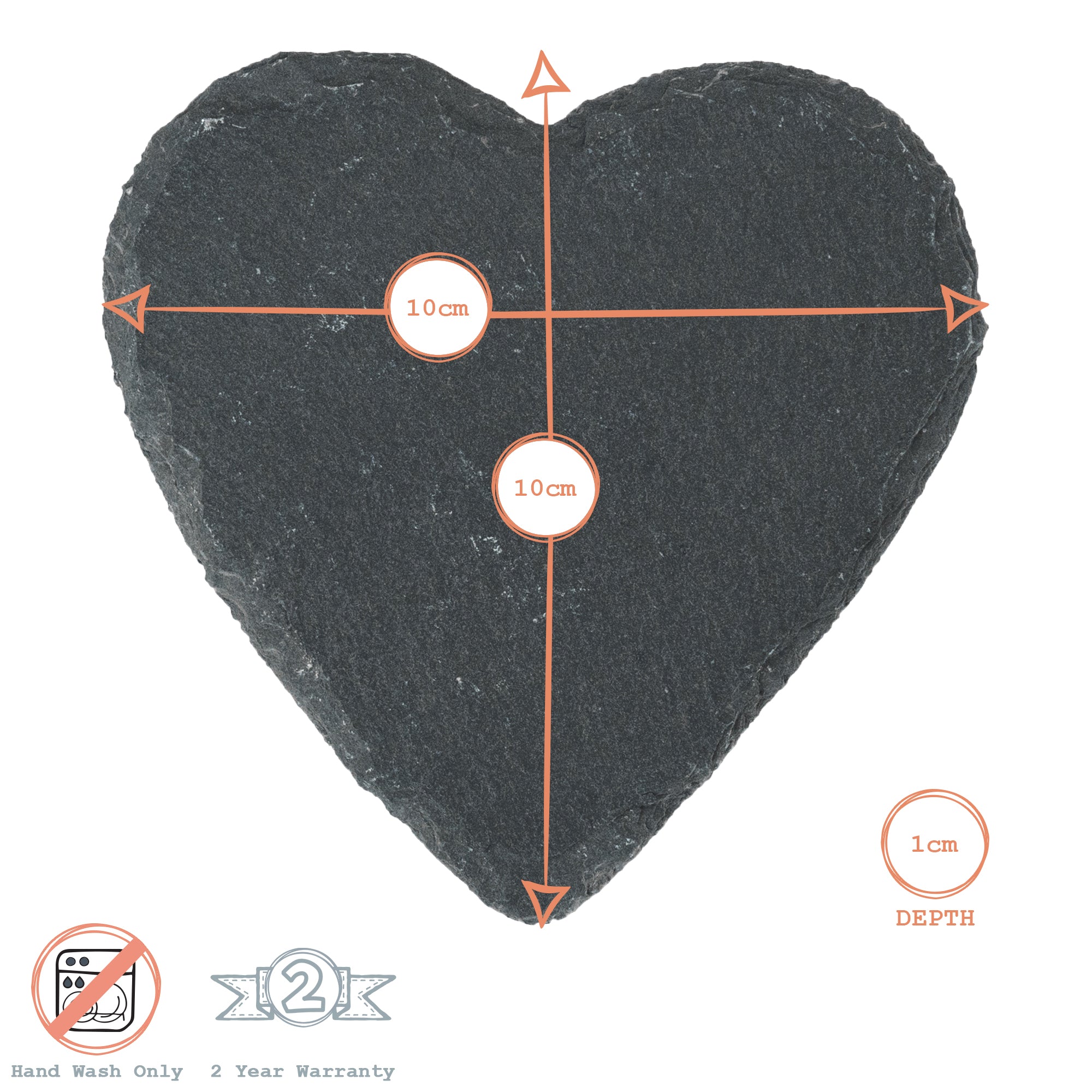 Heart Natural Slate Coaster - 10cm