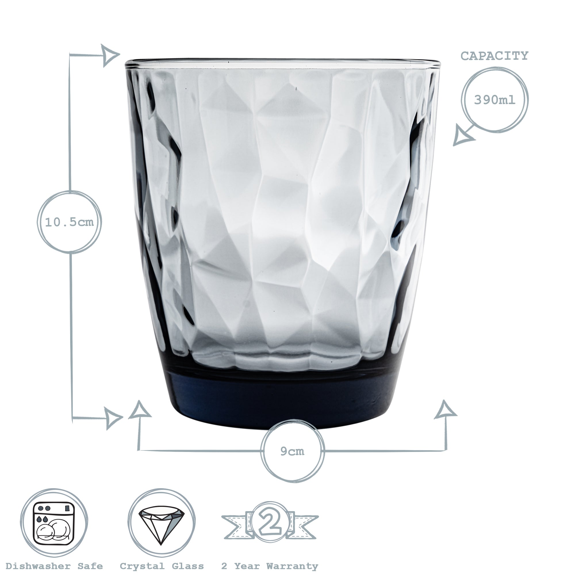 Diamond Double Old Fashioned Glass - 390ml - Ocean Blue