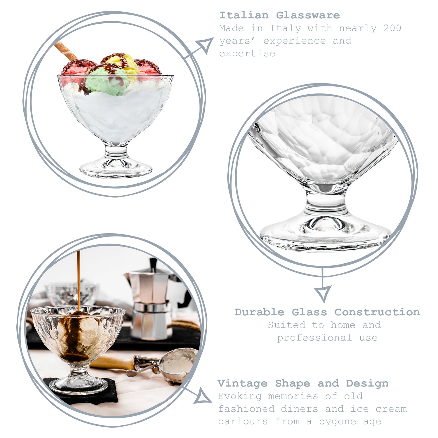 Diamond Glass Dessert Bowl - 360ml