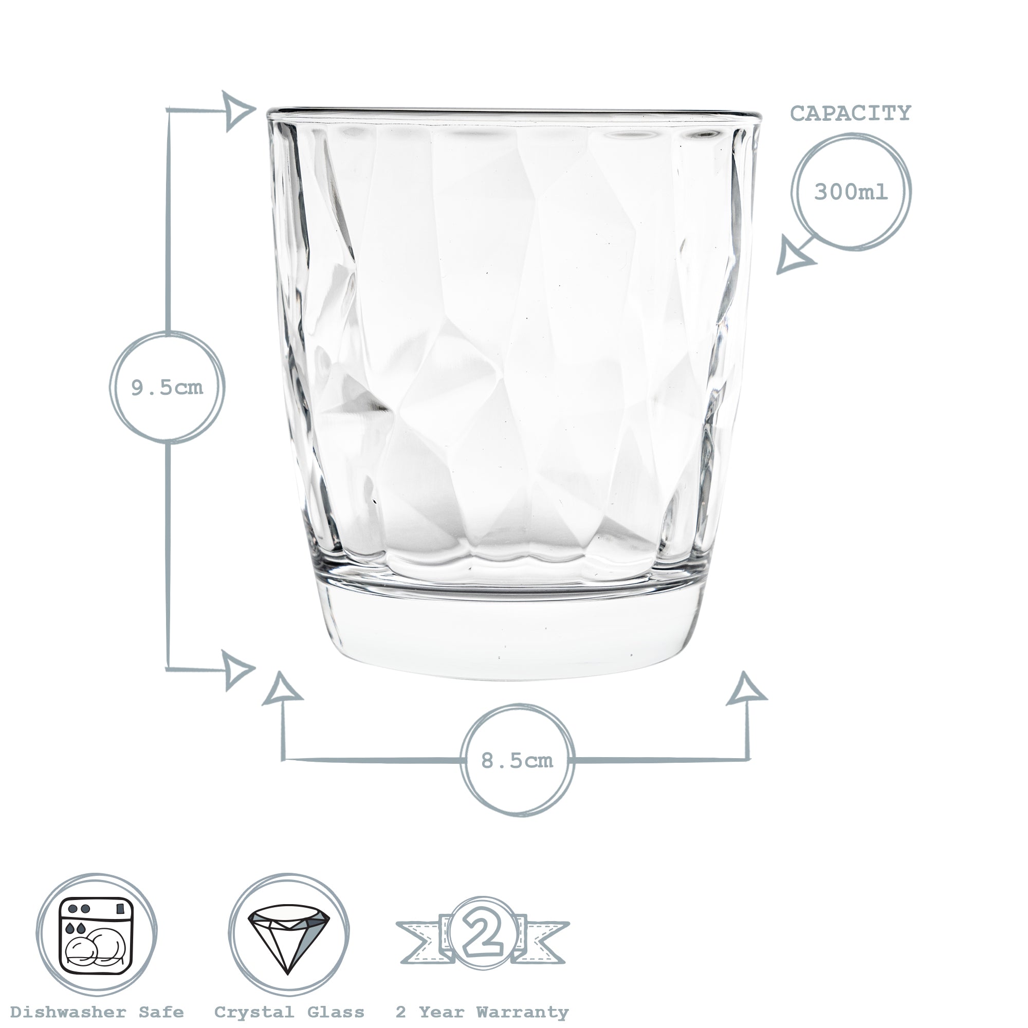 Diamond Water Tumbler - 300ml - Clear