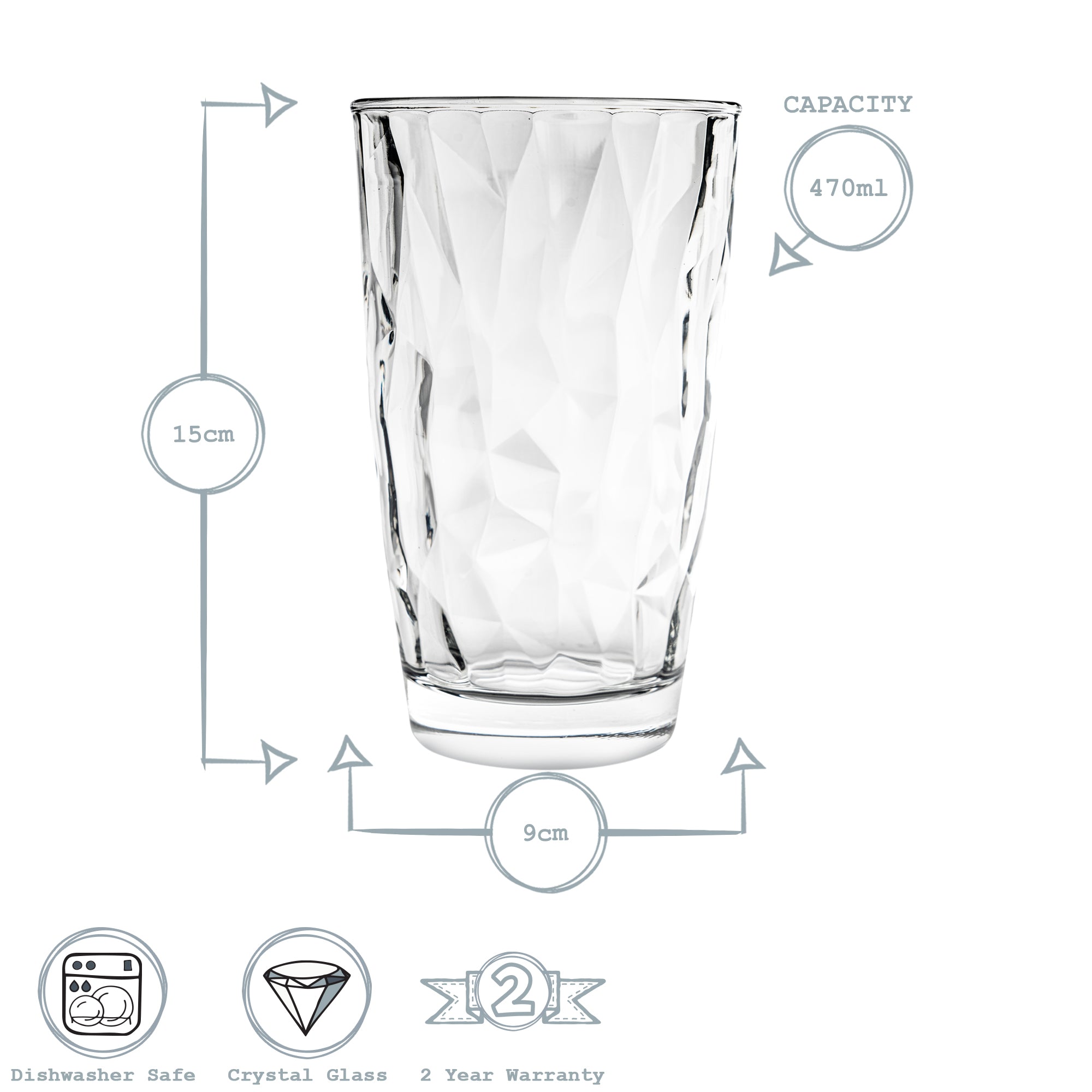 Diamond Highball Glass - 470ml - Clear