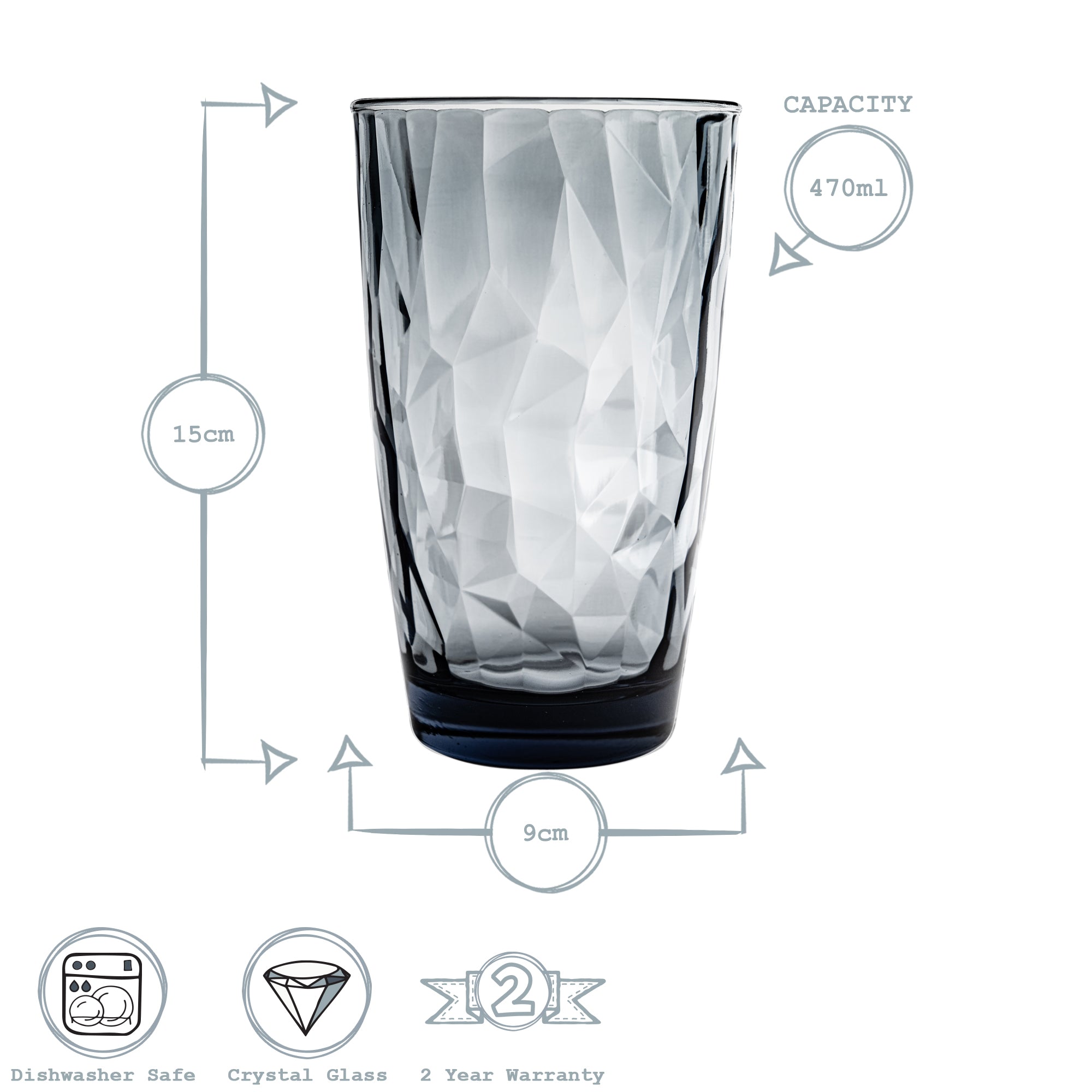 Diamond Highball Glass - 470ml - Ocean Blue