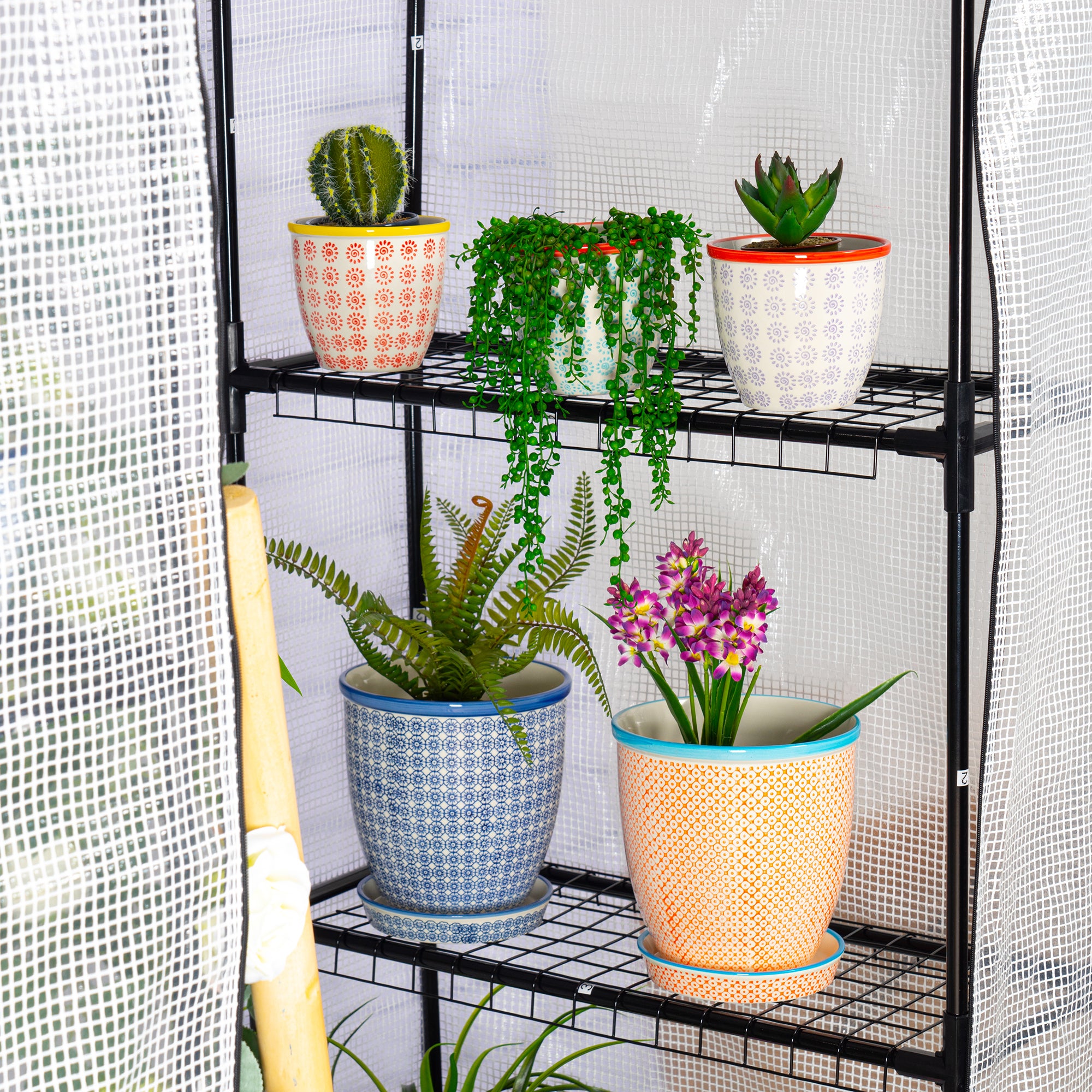 Hand-Printed Plant Pot - 14cm - Orange