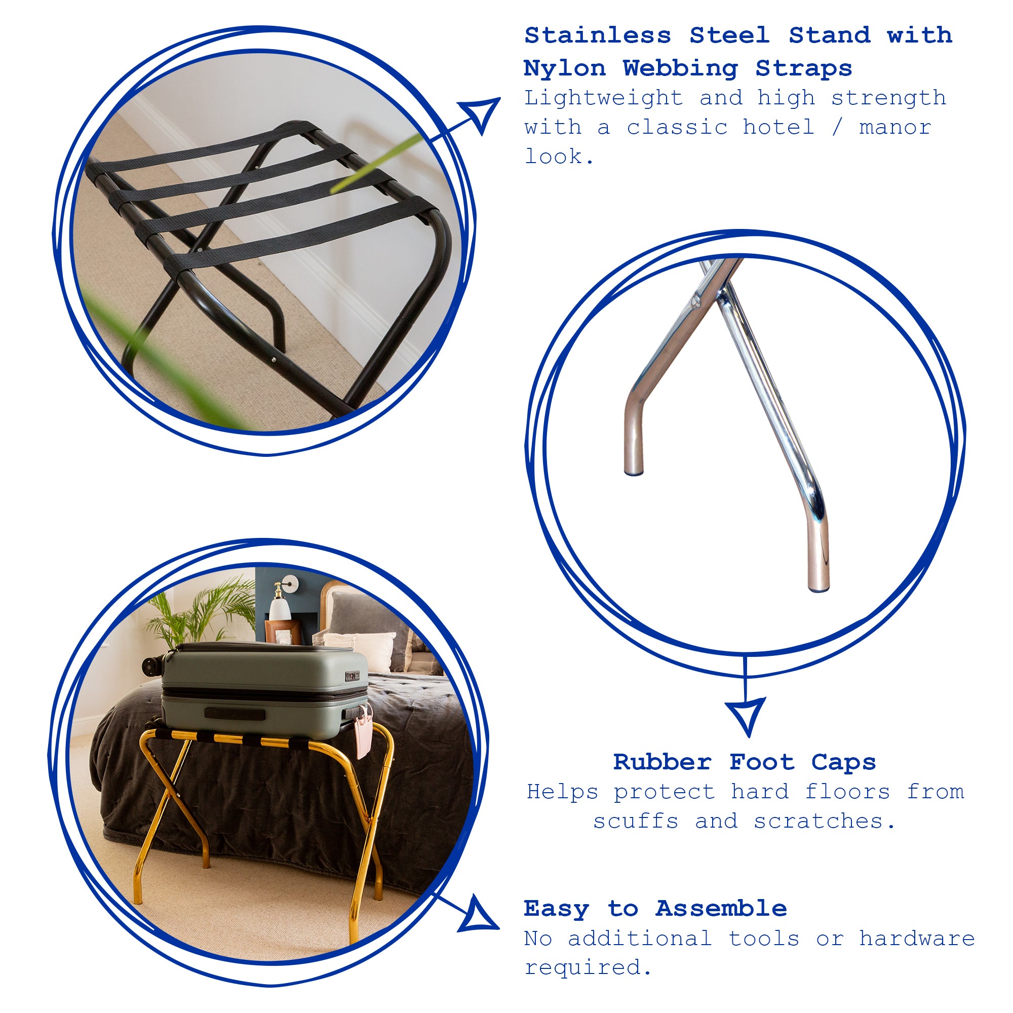 Folding Metal Luggage Rack - Black