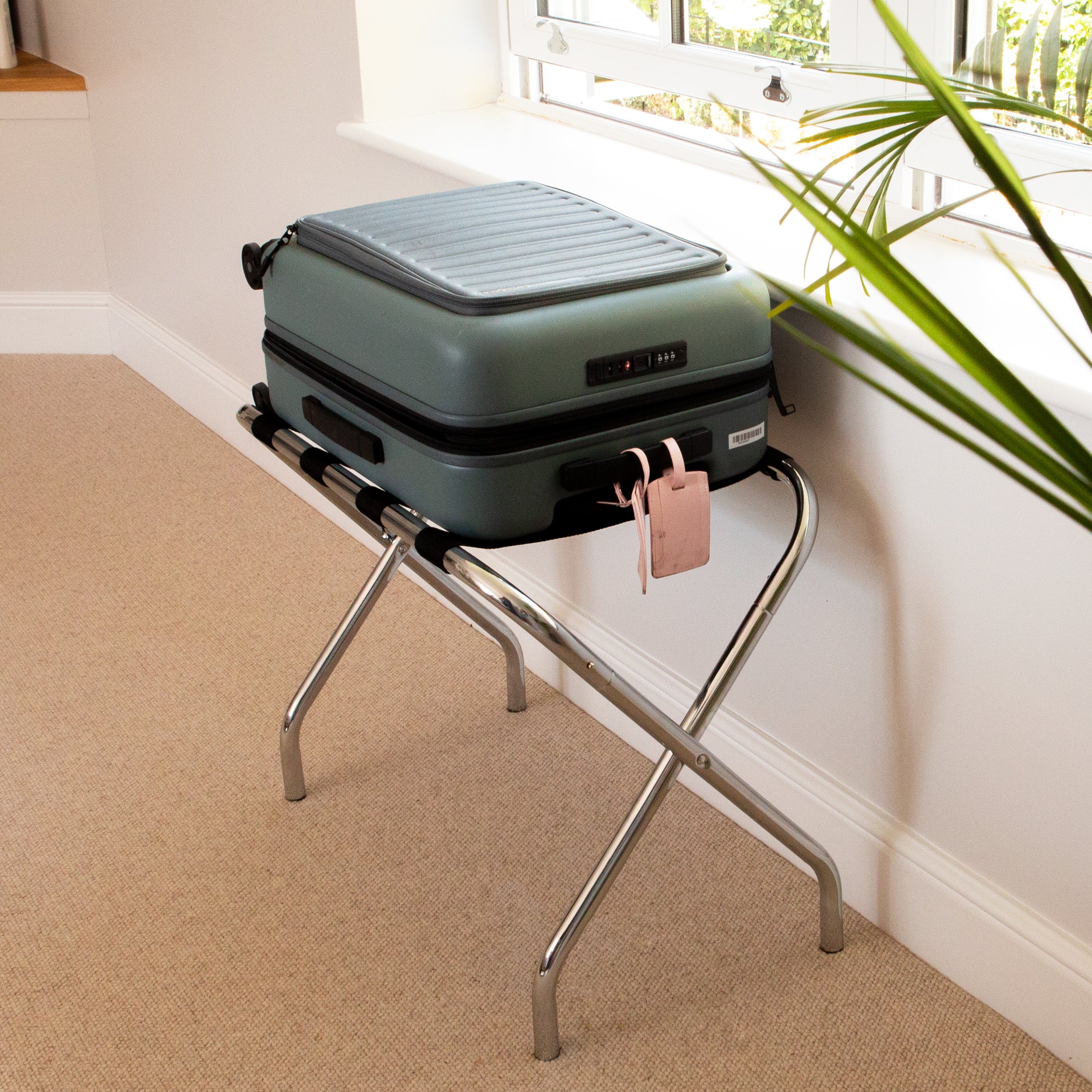 Folding Metal Luggage Rack - Chrome