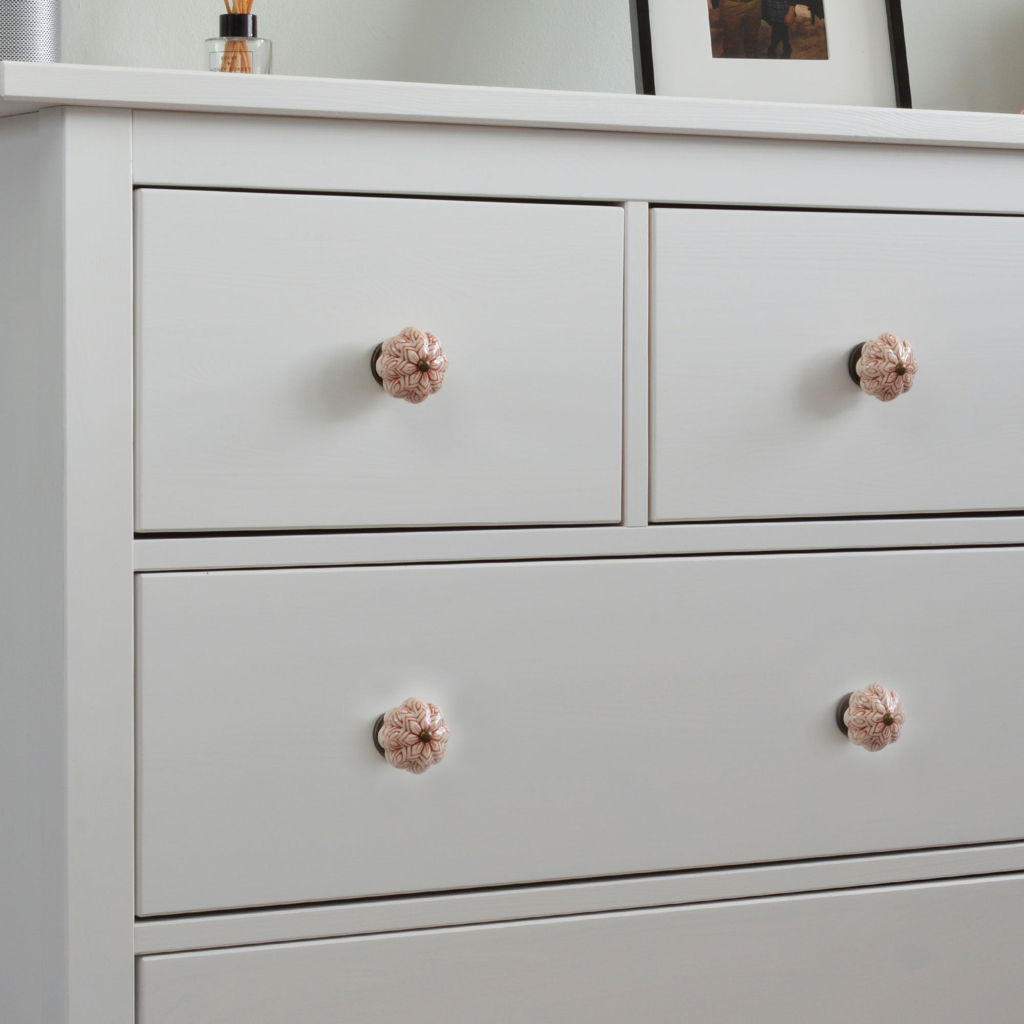 Ceramic Drawer Knob - Vintage Flower - Dark Red