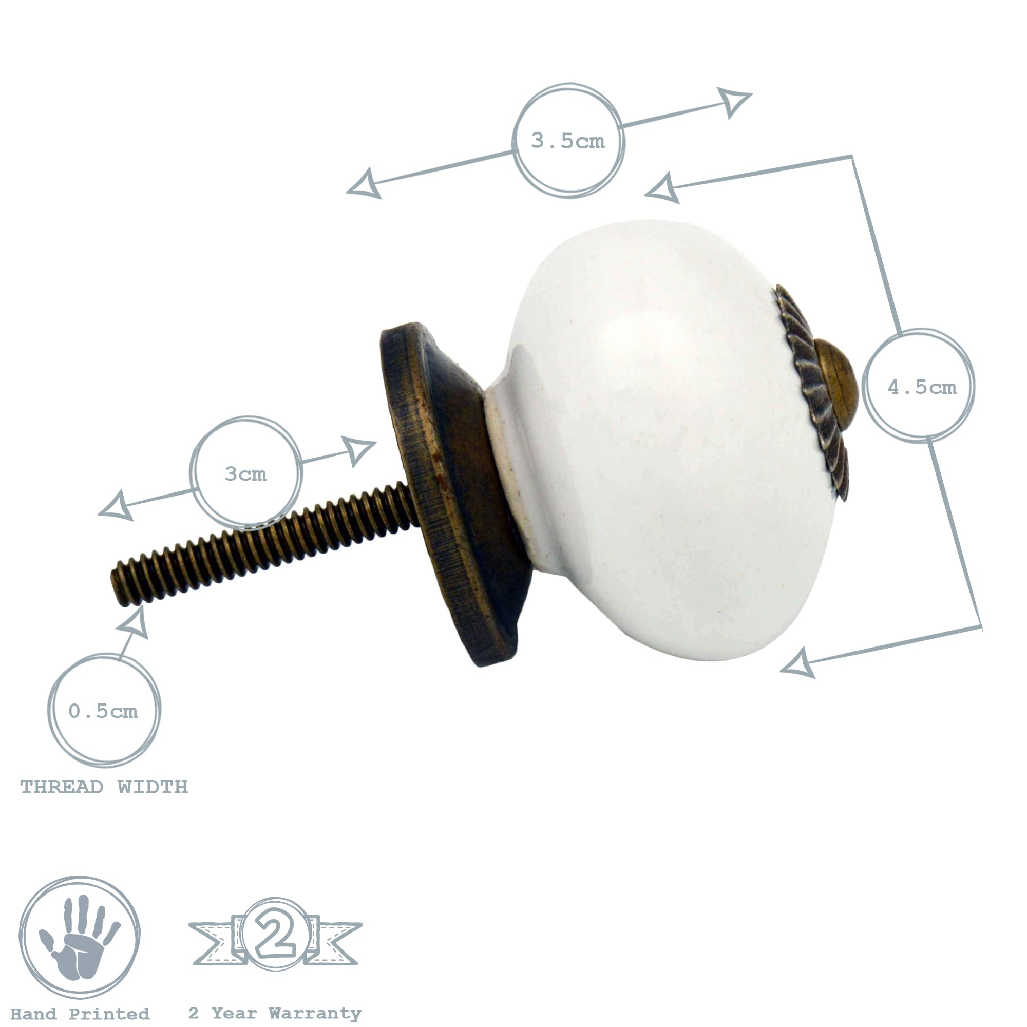 Round Ceramic Drawer Knob - White